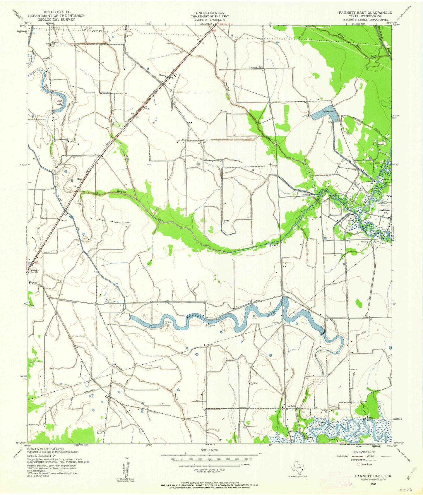 Classic USGS Fannett East Texas 7.5'x7.5' Topo Map Image
