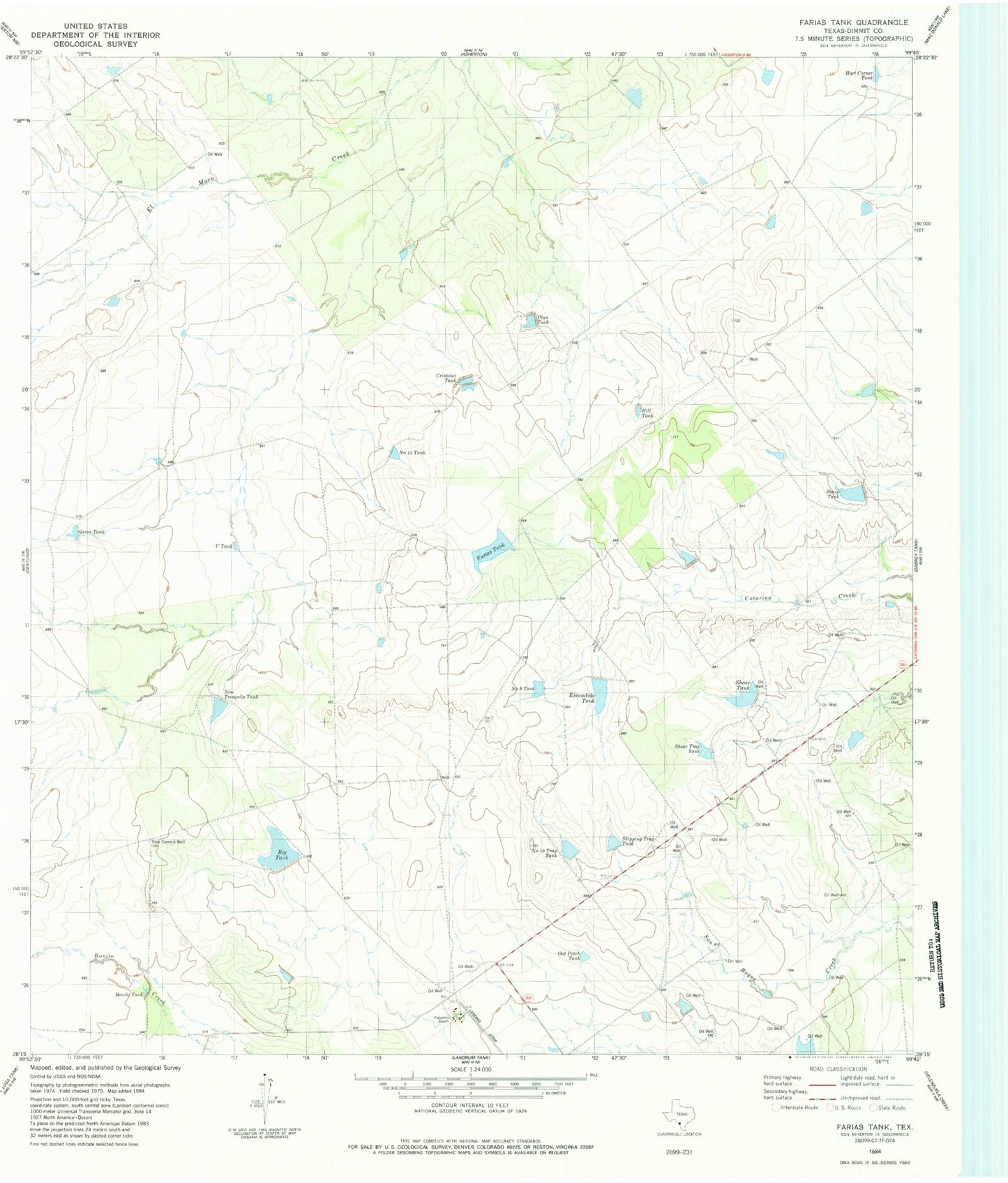 Classic USGS Farias Tank Texas 7.5'x7.5' Topo Map Image
