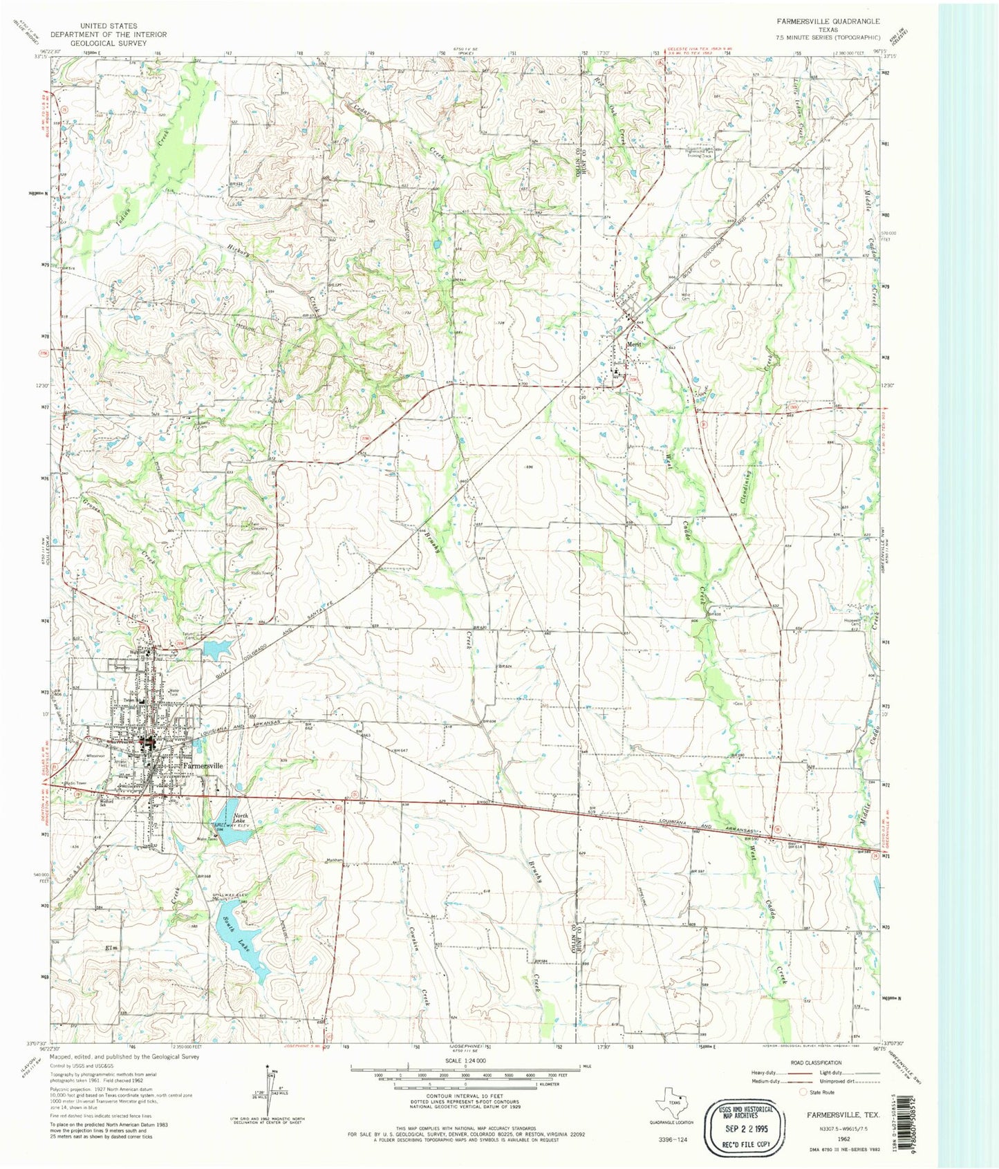 Classic USGS Farmersville Texas 7.5'x7.5' Topo Map Image