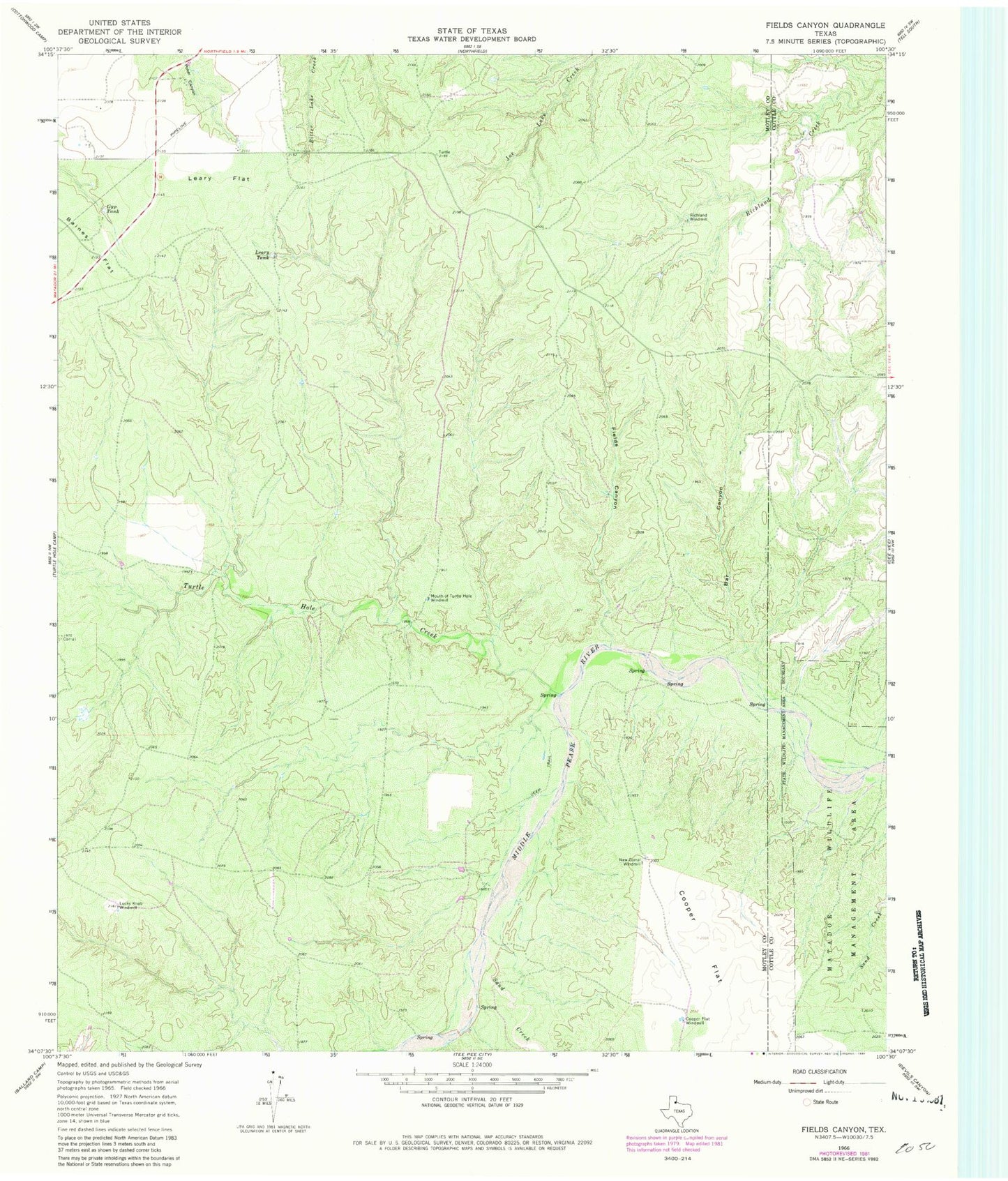Classic USGS Fields Canyon Texas 7.5'x7.5' Topo Map Image
