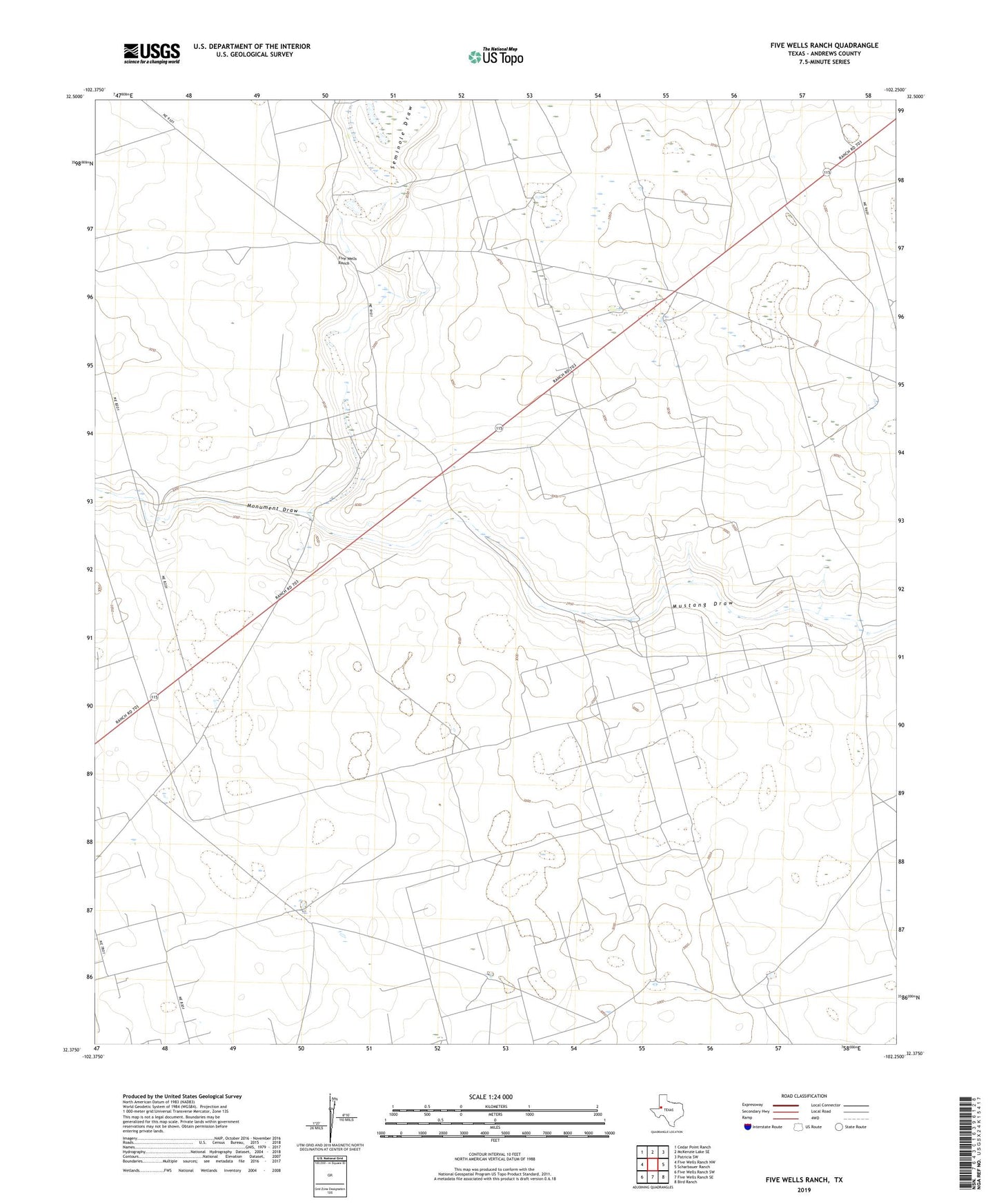 Five Wells Ranch Texas US Topo Map Image