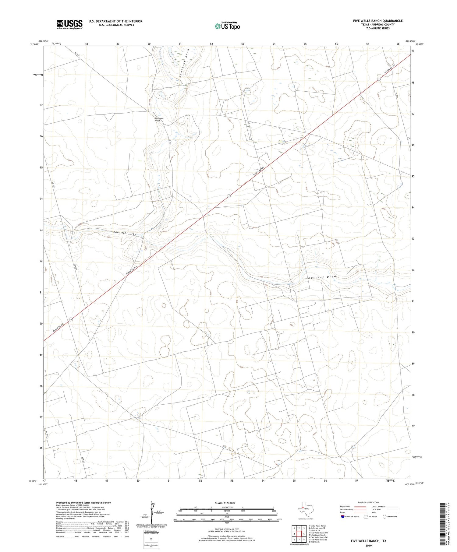 Five Wells Ranch Texas US Topo Map Image