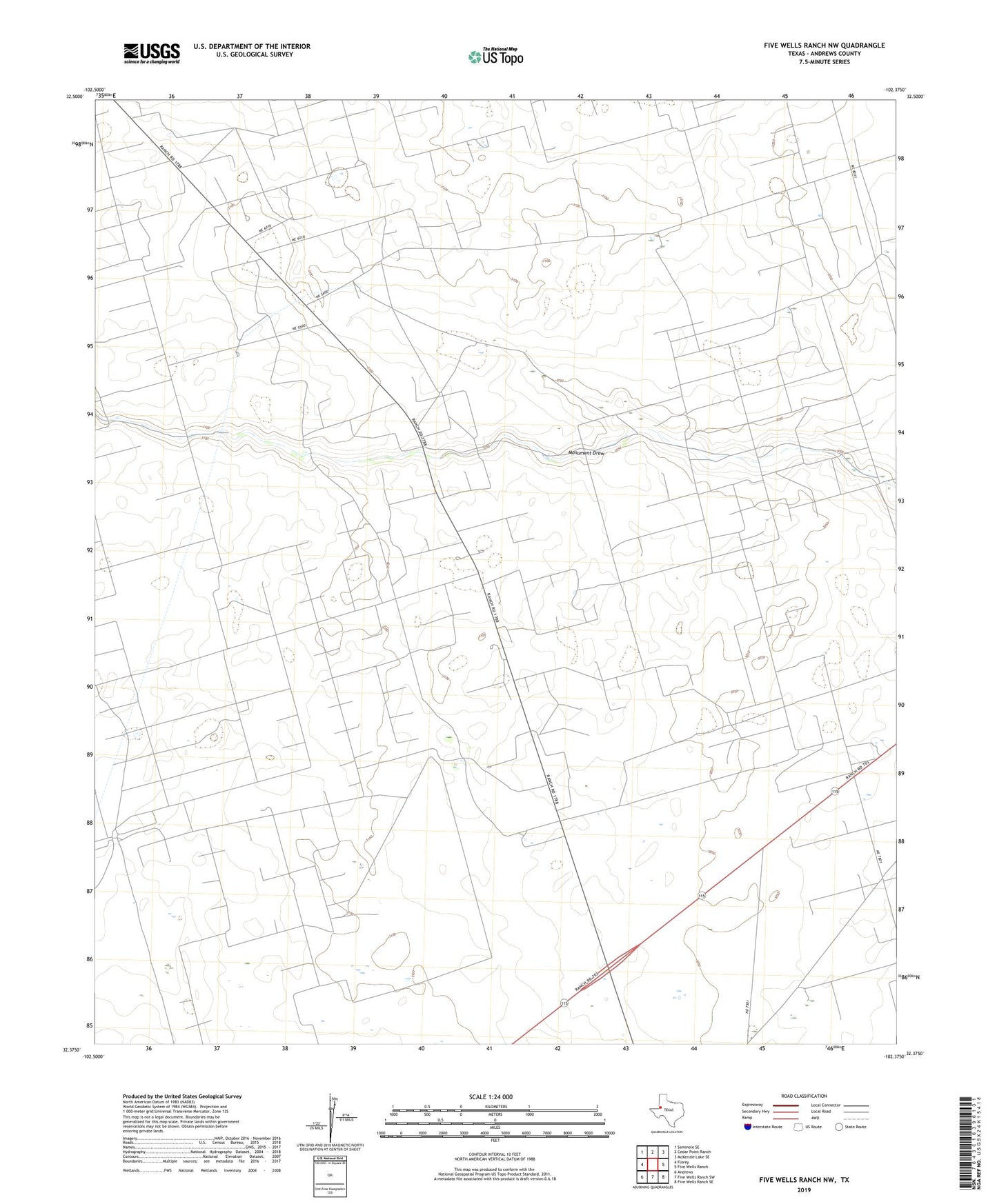 Five Wells Ranch NW Texas US Topo Map Image