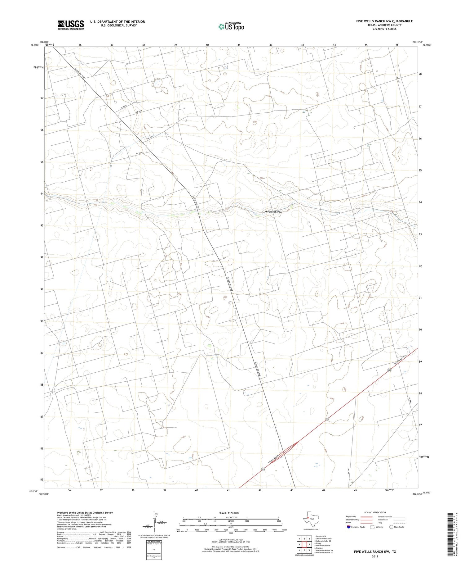Five Wells Ranch NW Texas US Topo Map Image