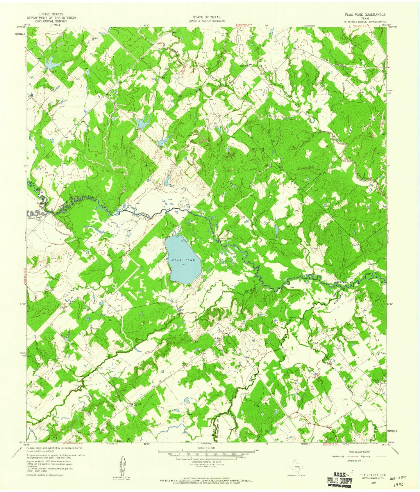 Classic USGS Flag Pond Texas 7.5'x7.5' Topo Map Image