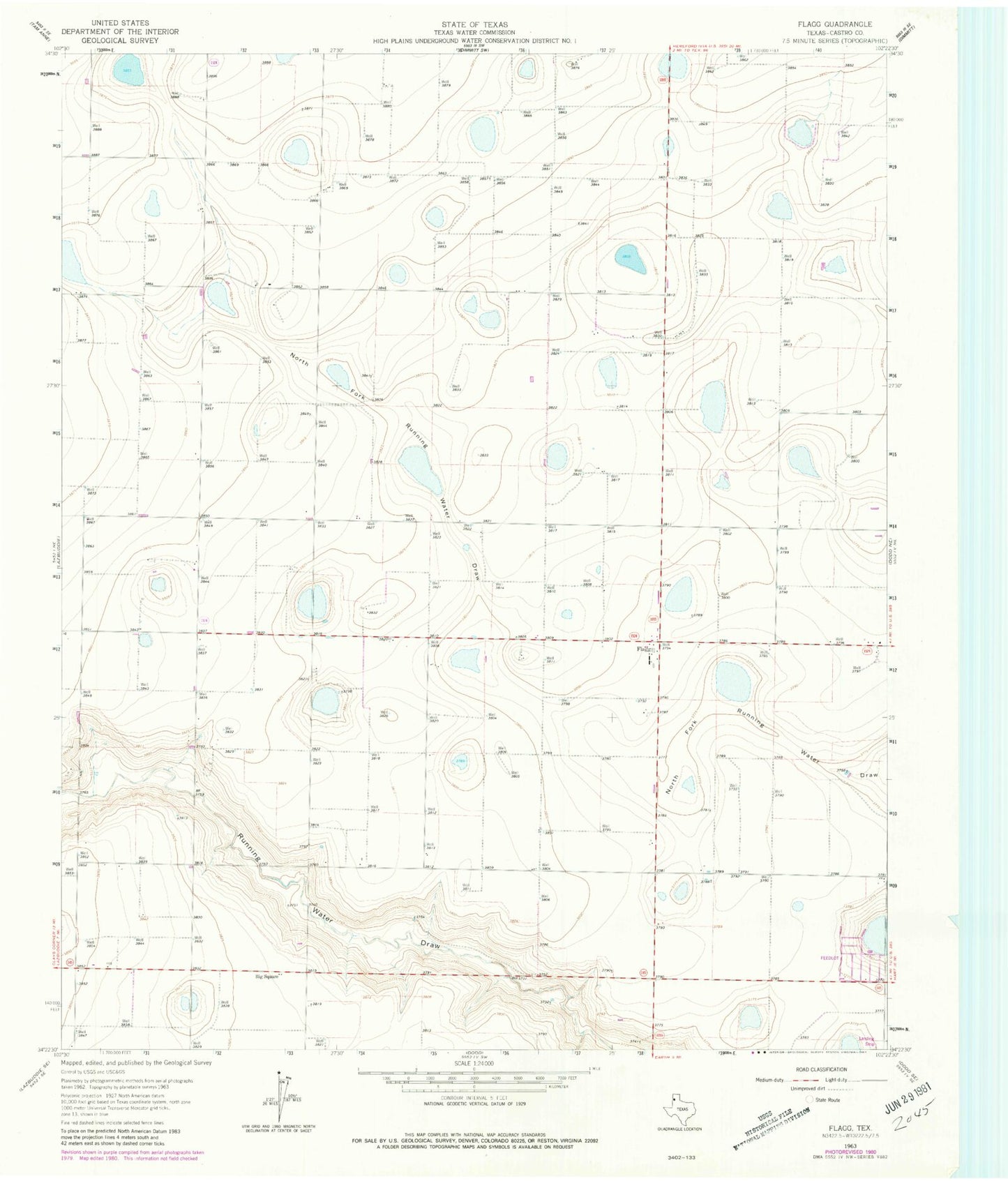 Classic USGS Flagg Texas 7.5'x7.5' Topo Map Image