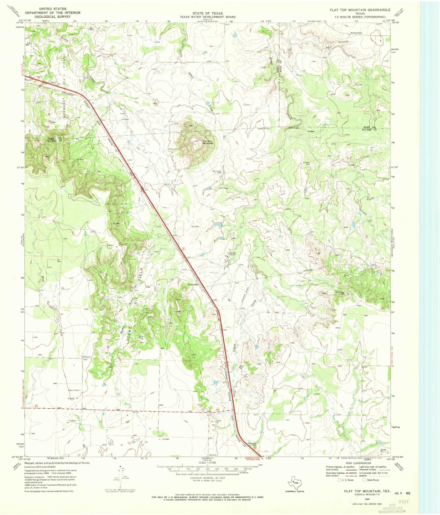 Classic USGS Flat Top Mountain Texas 7.5'x7.5' Topo Map Image