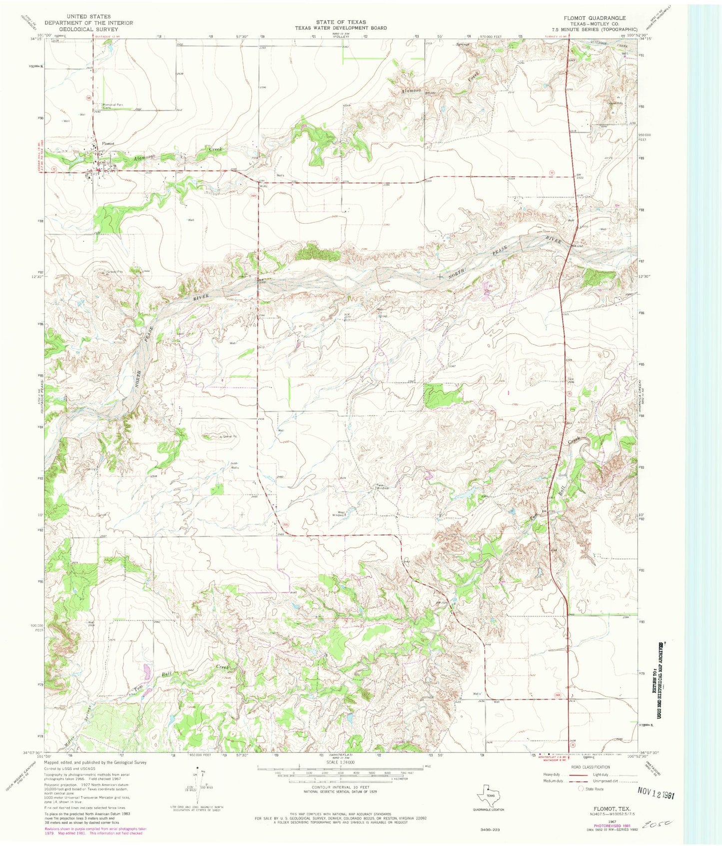 Classic USGS Flomot Texas 7.5'x7.5' Topo Map Image