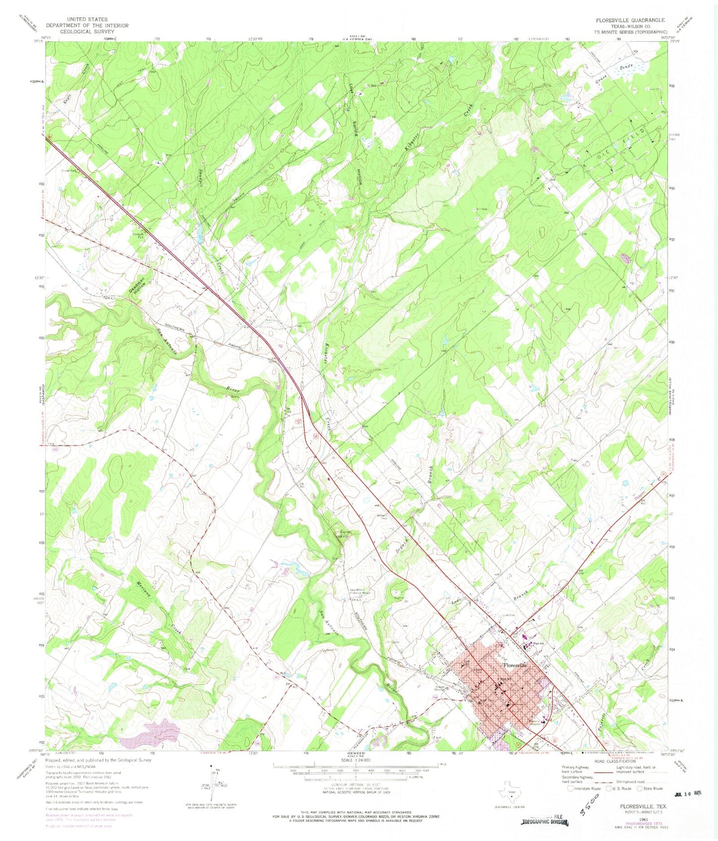 Classic USGS Floresville Texas 7.5'x7.5' Topo Map Image