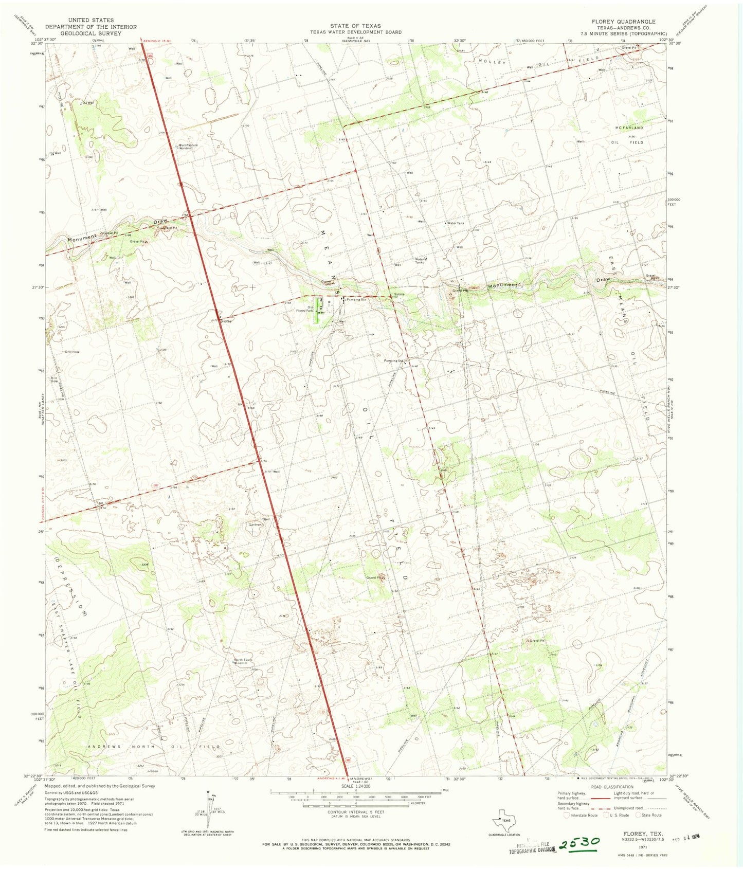 Classic USGS Florey Texas 7.5'x7.5' Topo Map Image