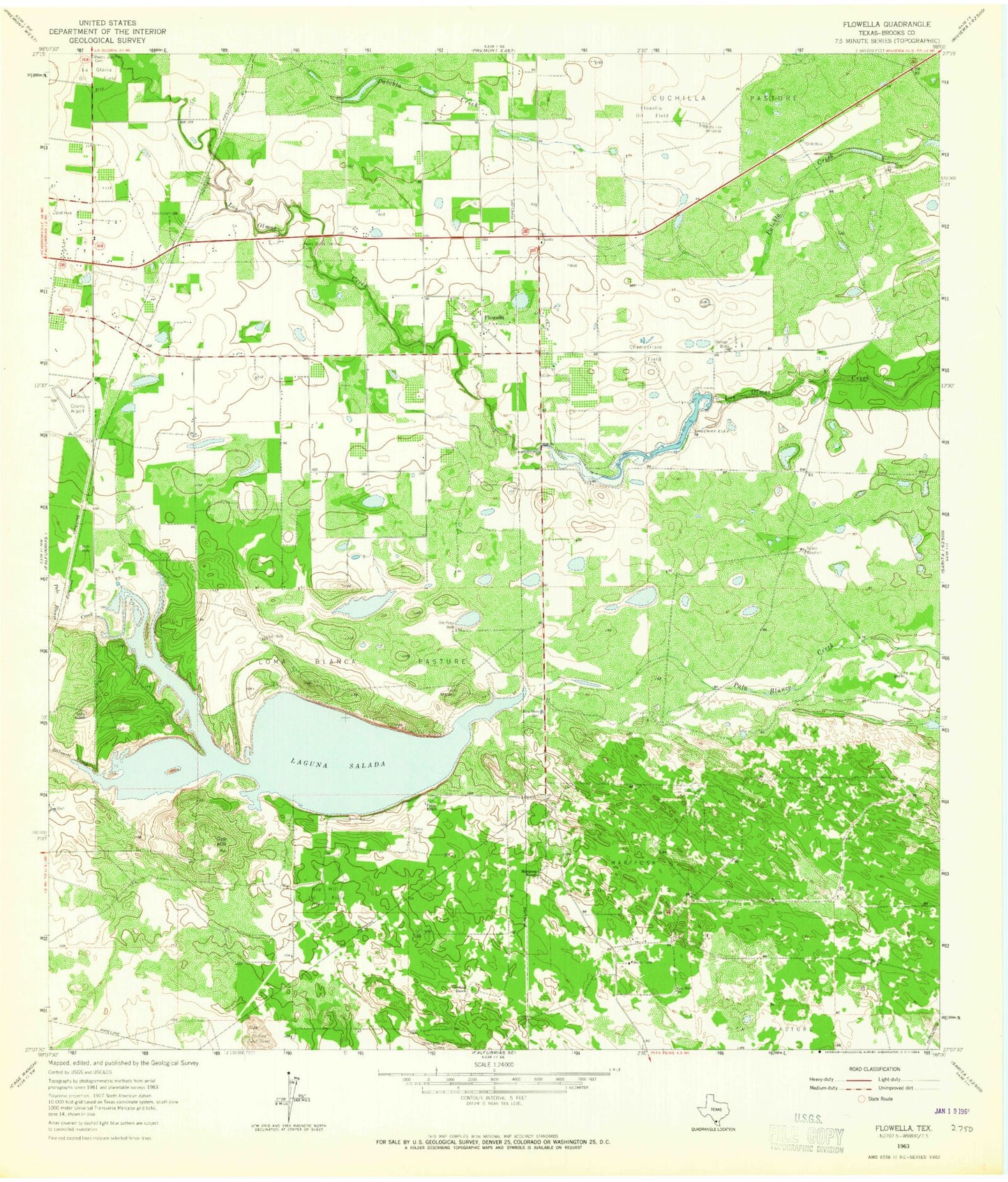 Classic USGS Flowella Texas 7.5'x7.5' Topo Map Image