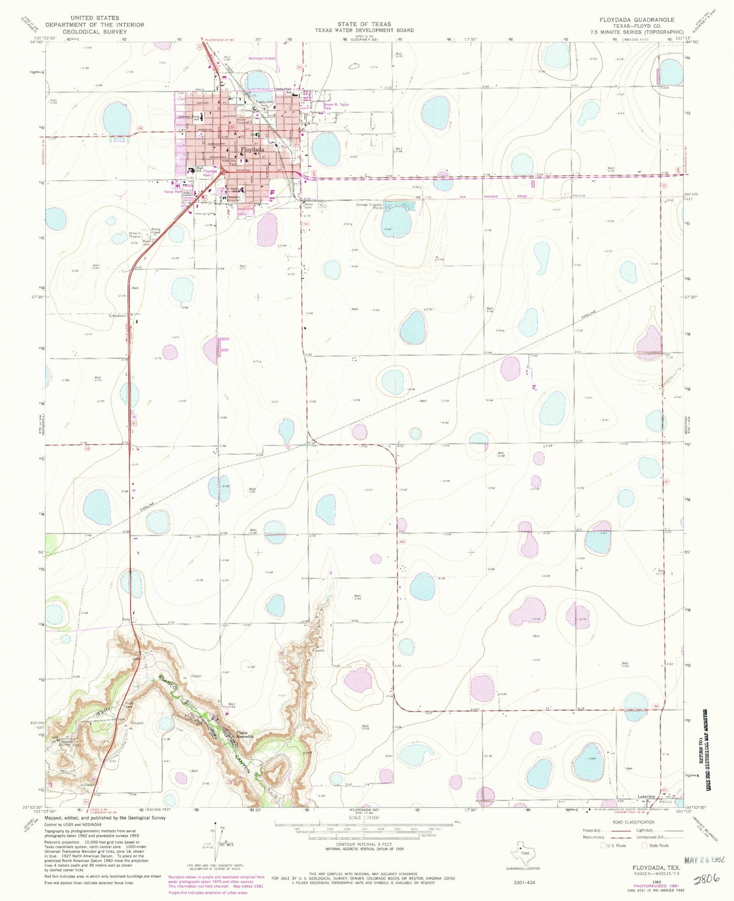 Classic USGS Floydada Texas 7.5'x7.5' Topo Map Image