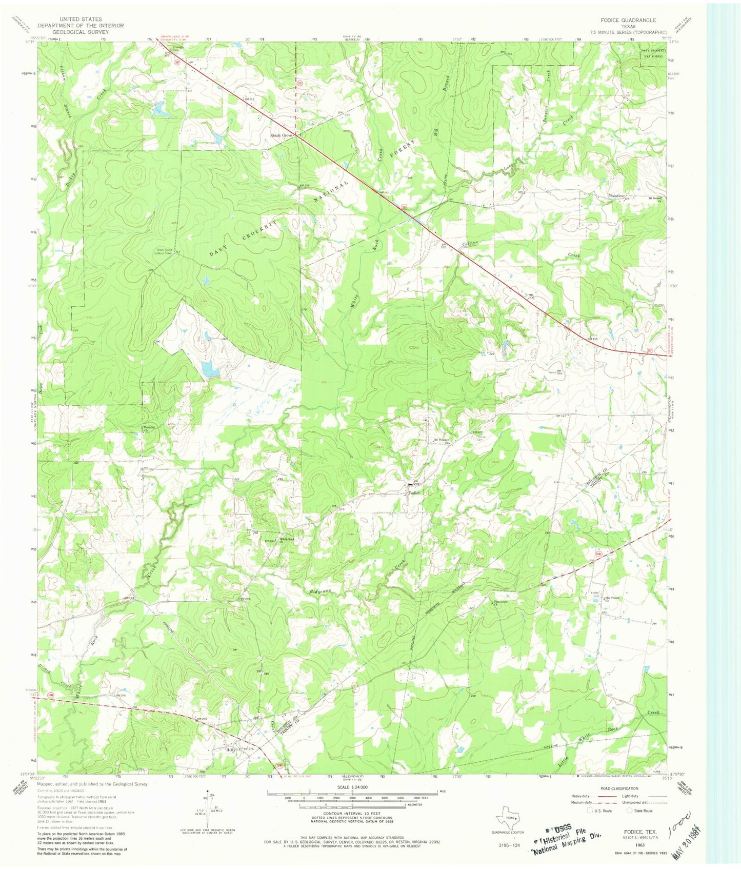 Classic USGS Fodice Texas 7.5'x7.5' Topo Map Image