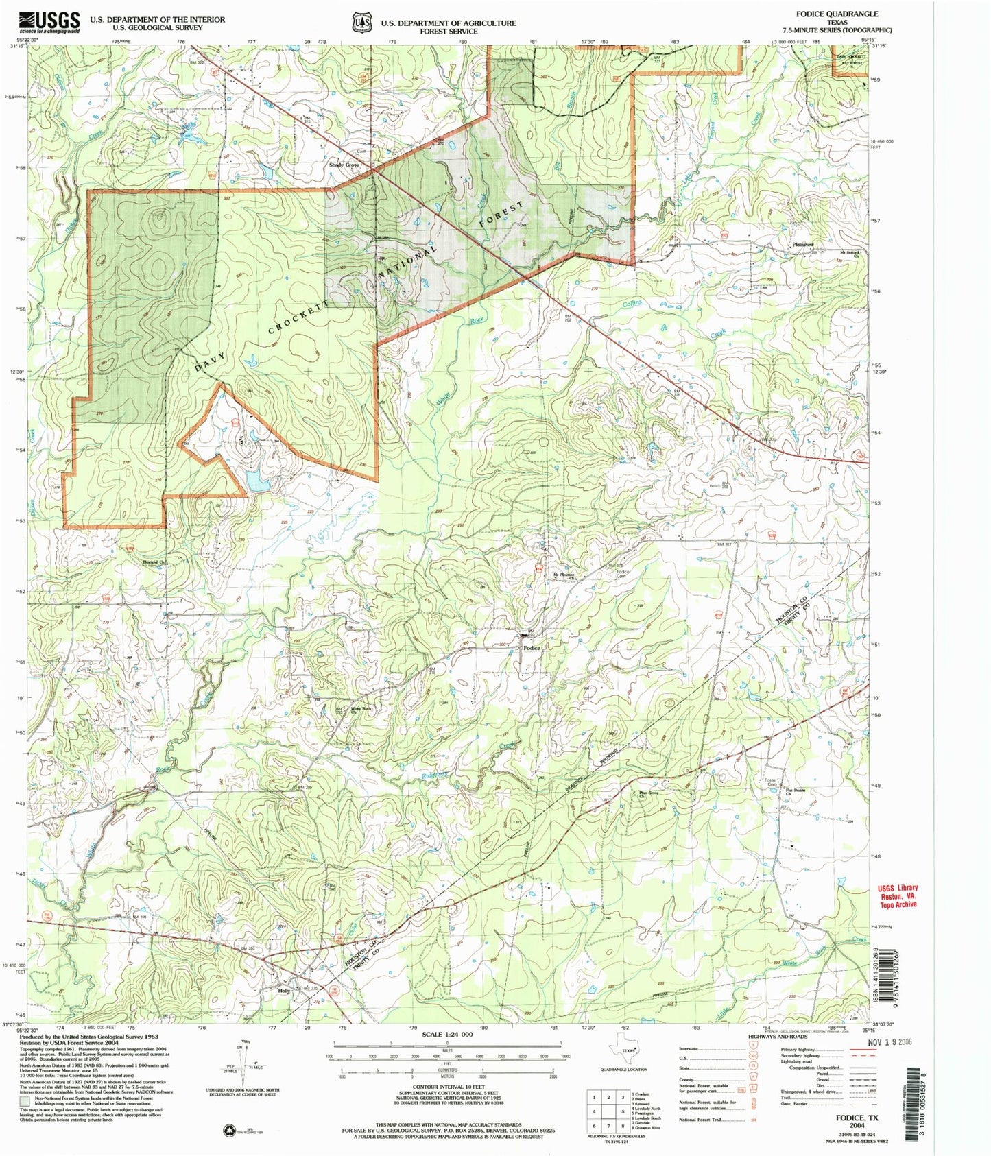 Classic USGS Fodice Texas 7.5'x7.5' Topo Map Image