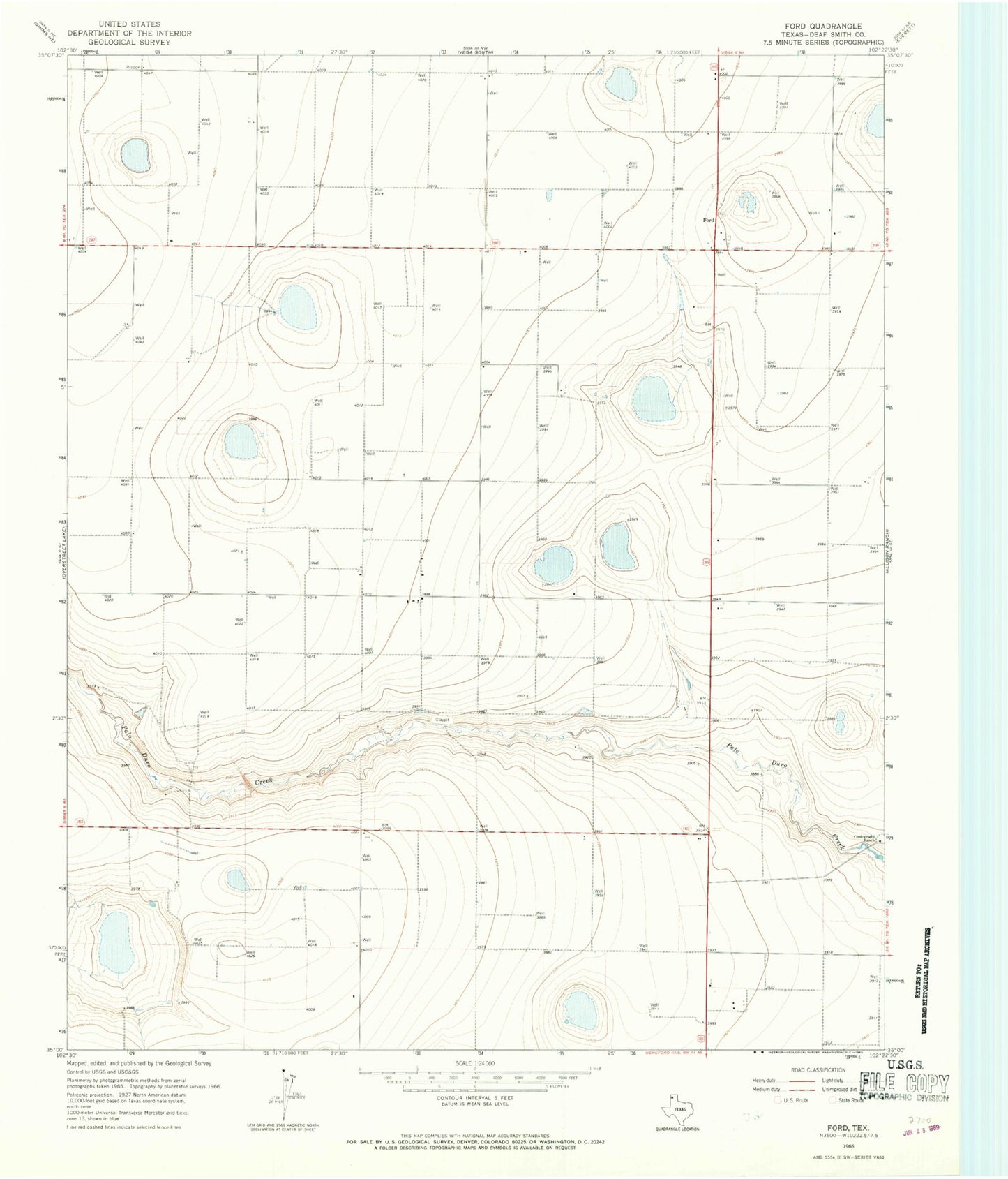 Classic USGS Ford Texas 7.5'x7.5' Topo Map Image
