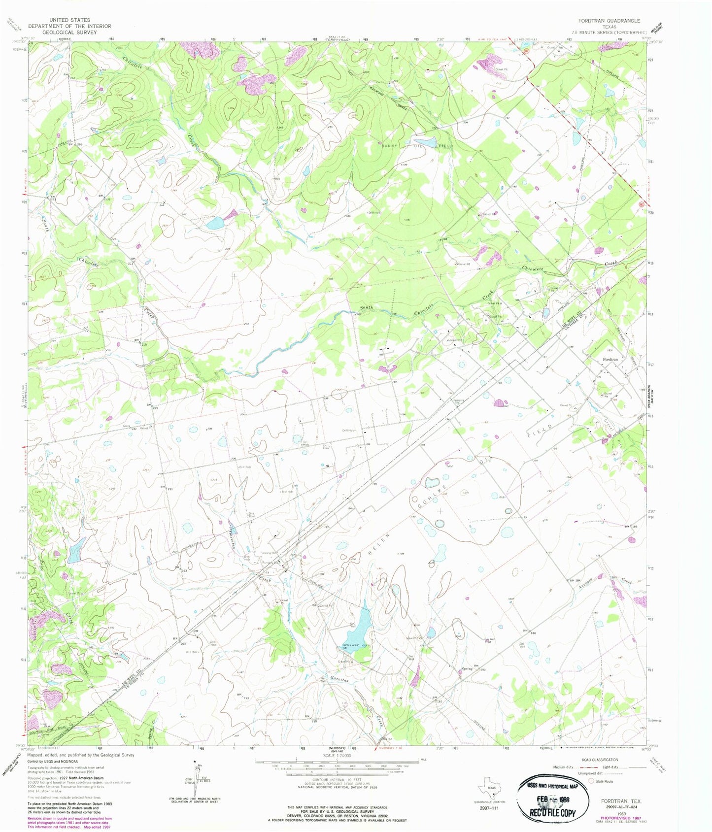 Classic USGS Fordtran Texas 7.5'x7.5' Topo Map Image