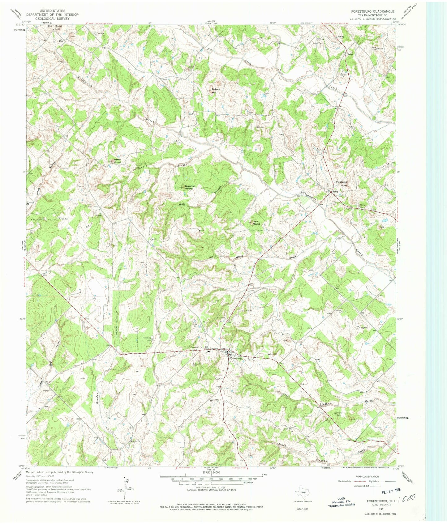 Classic USGS Forestburg Texas 7.5'x7.5' Topo Map Image
