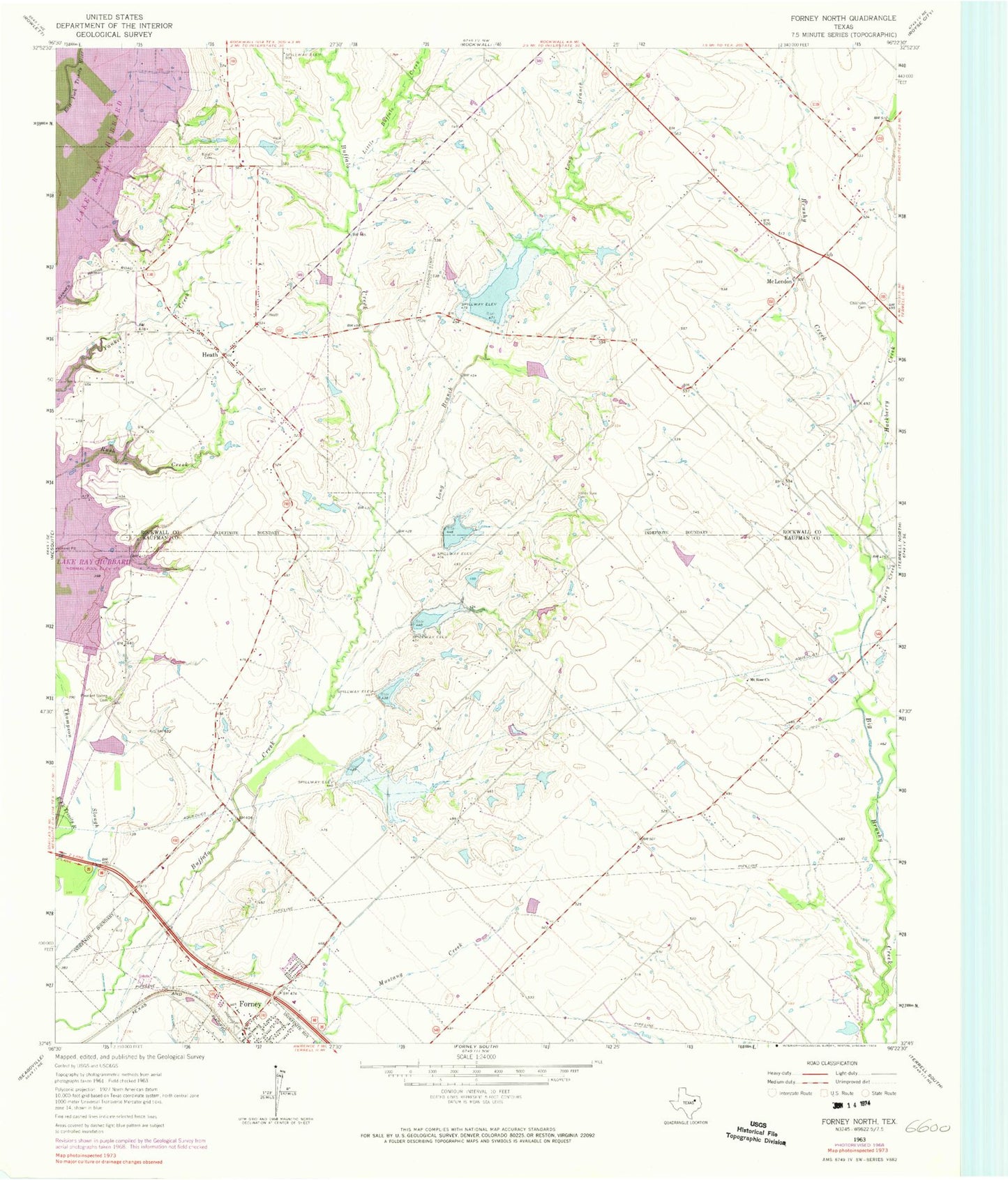 Classic USGS Forney North Texas 7.5'x7.5' Topo Map Image