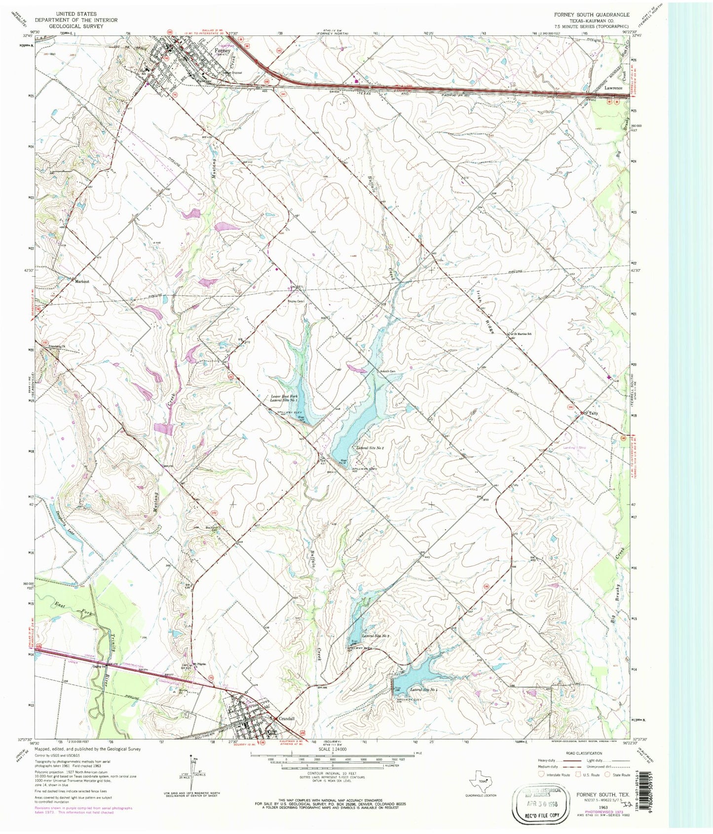 Classic USGS Forney South Texas 7.5'x7.5' Topo Map Image