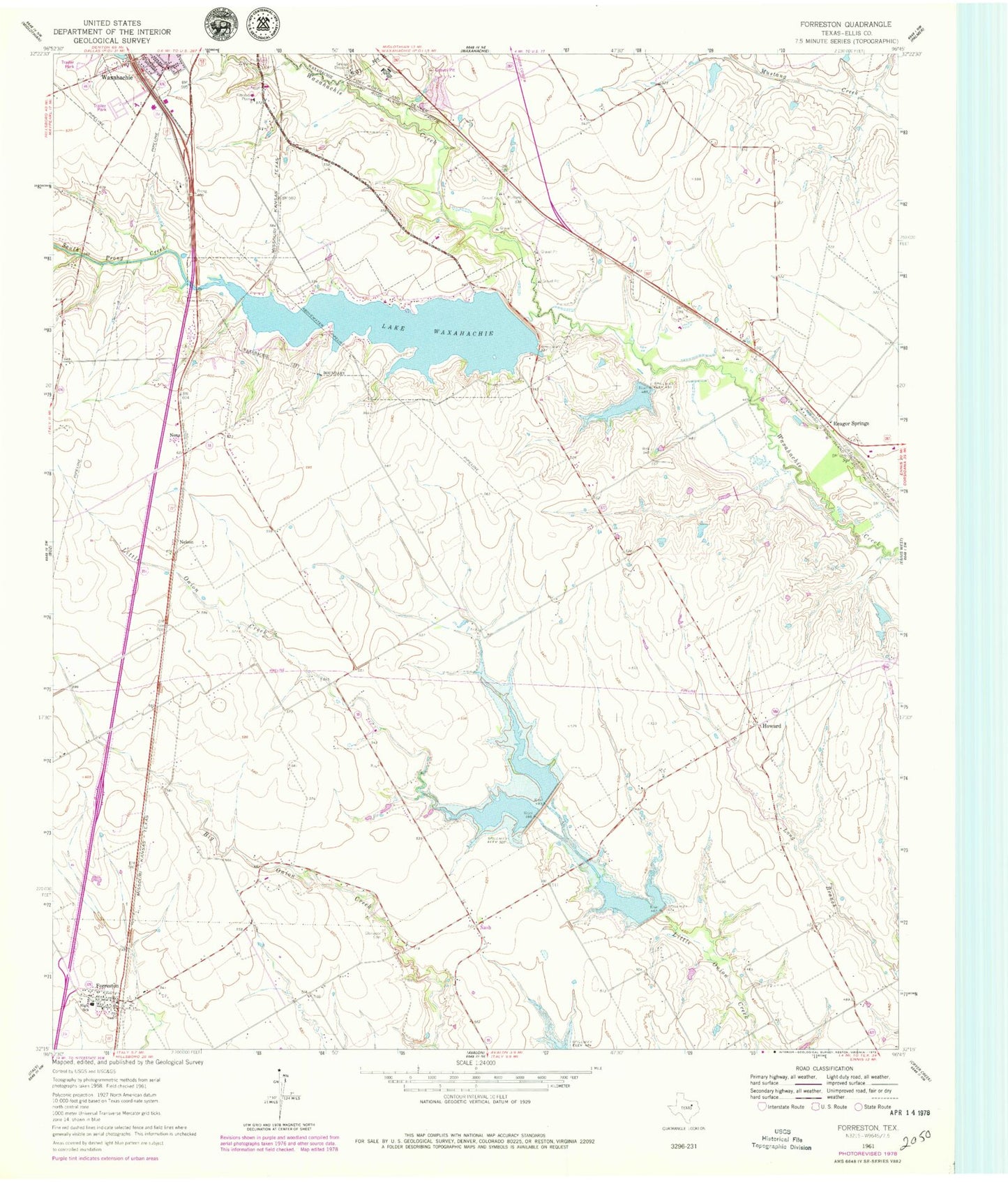 Classic USGS Forreston Texas 7.5'x7.5' Topo Map Image