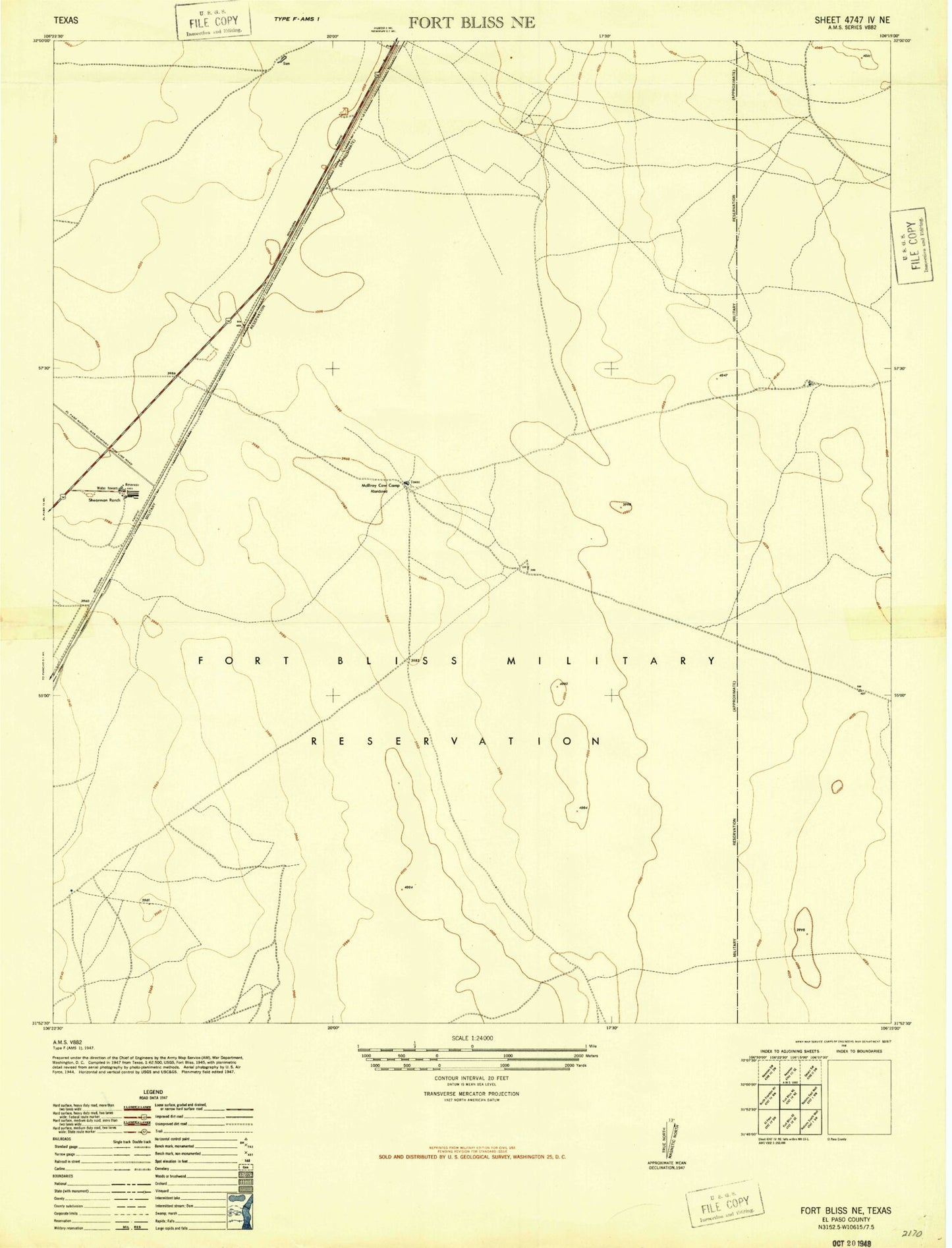 Classic USGS Fort Bliss NE Texas 7.5'x7.5' Topo Map Image