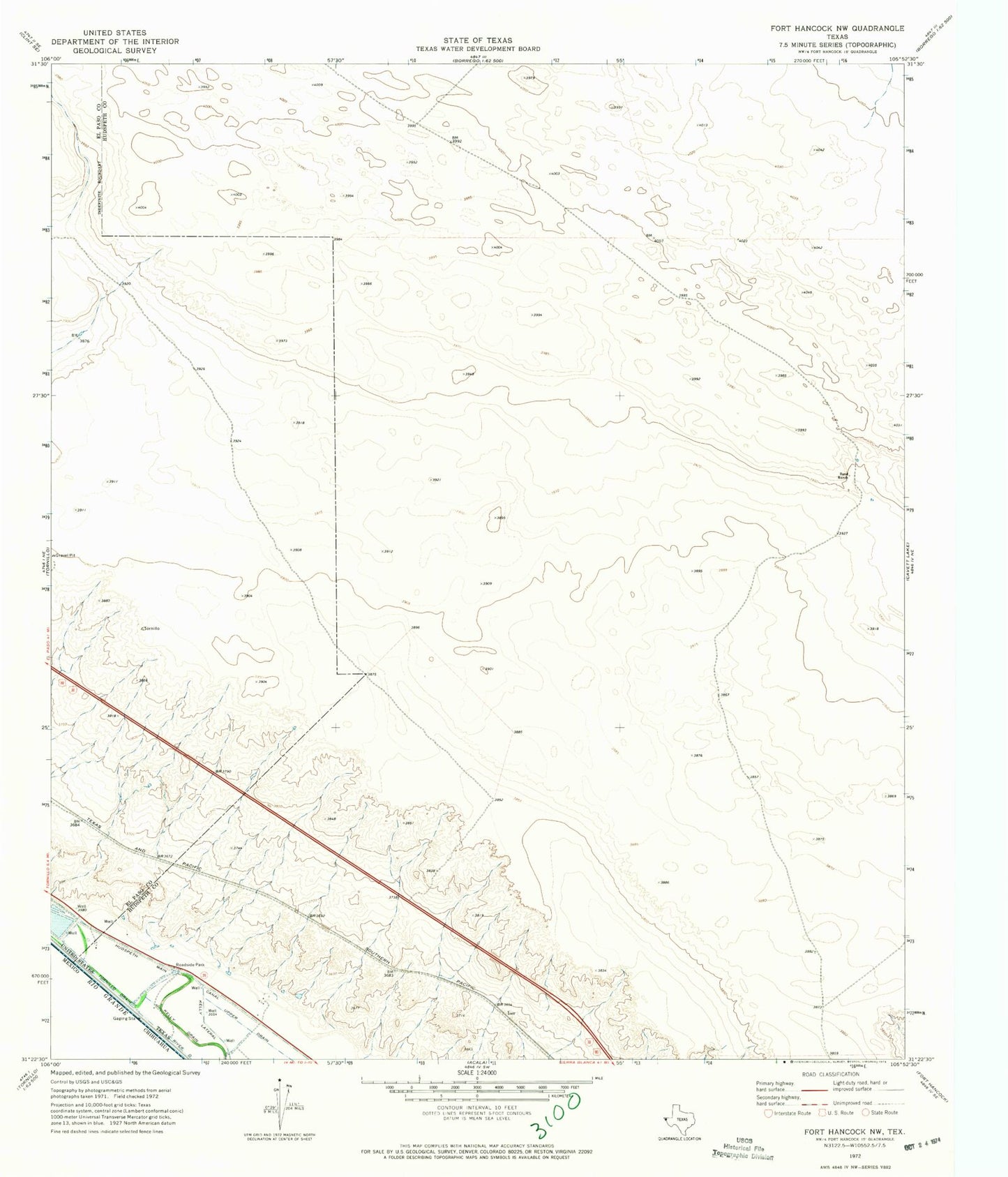 Classic USGS Fort Hancock NW Texas 7.5'x7.5' Topo Map Image