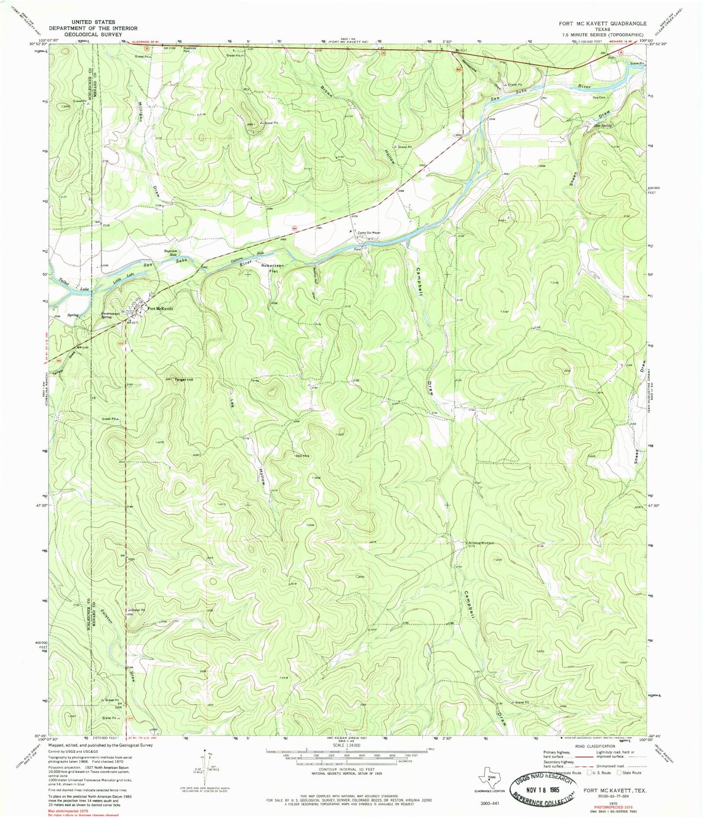 Classic USGS Fort McKavett Texas 7.5'x7.5' Topo Map Image