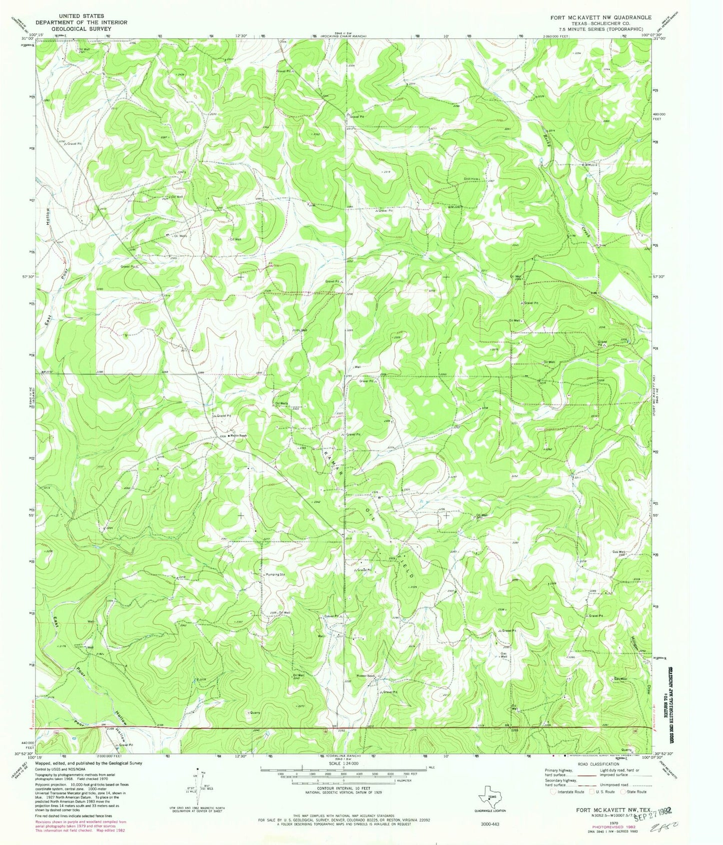 Classic USGS Fort McKavett NW Texas 7.5'x7.5' Topo Map Image