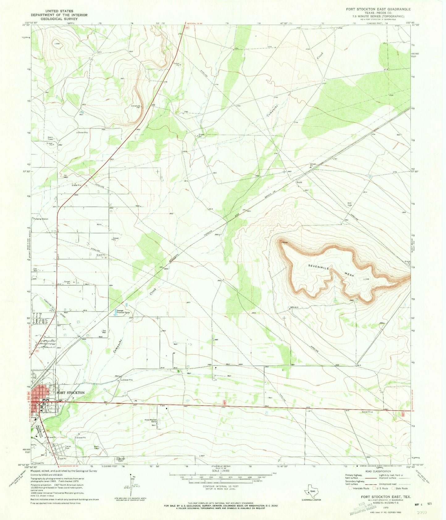 Classic USGS Fort Stockton East Texas 7.5'x7.5' Topo Map Image