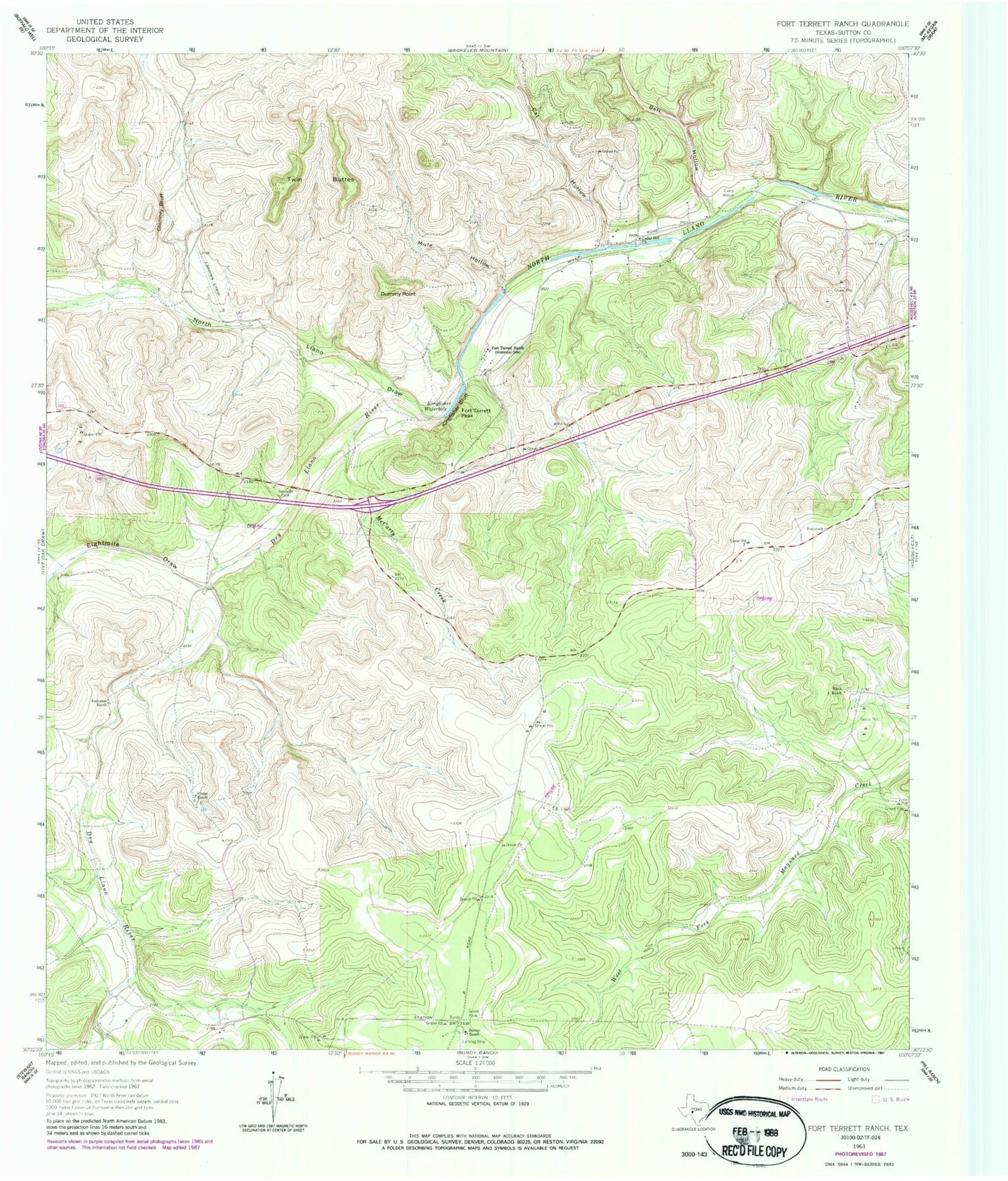 Classic USGS Fort Terrett Ranch Texas 7.5'x7.5' Topo Map Image