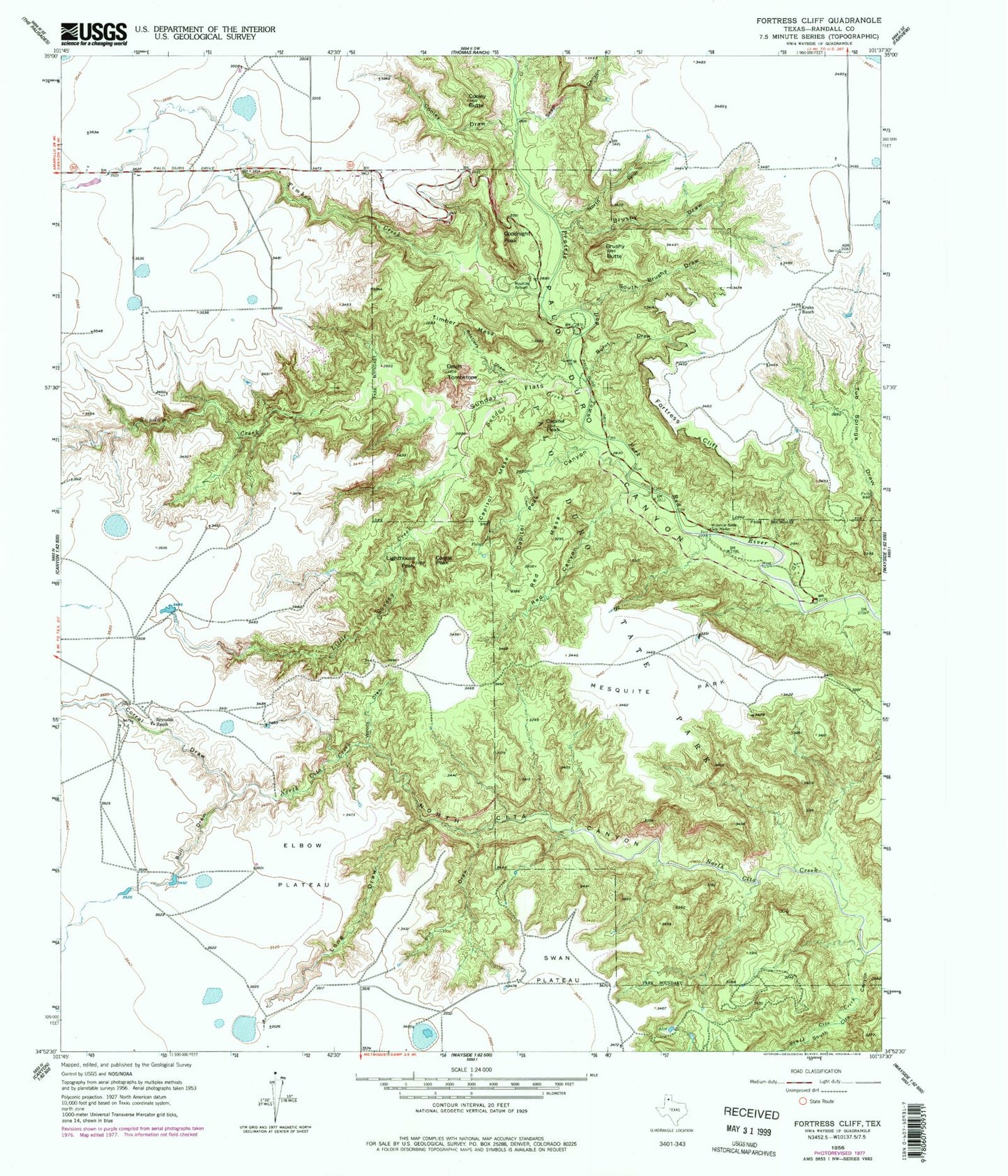 USGS Classic Fortress Cliff Texas 7.5'x7.5' Topo Map Image