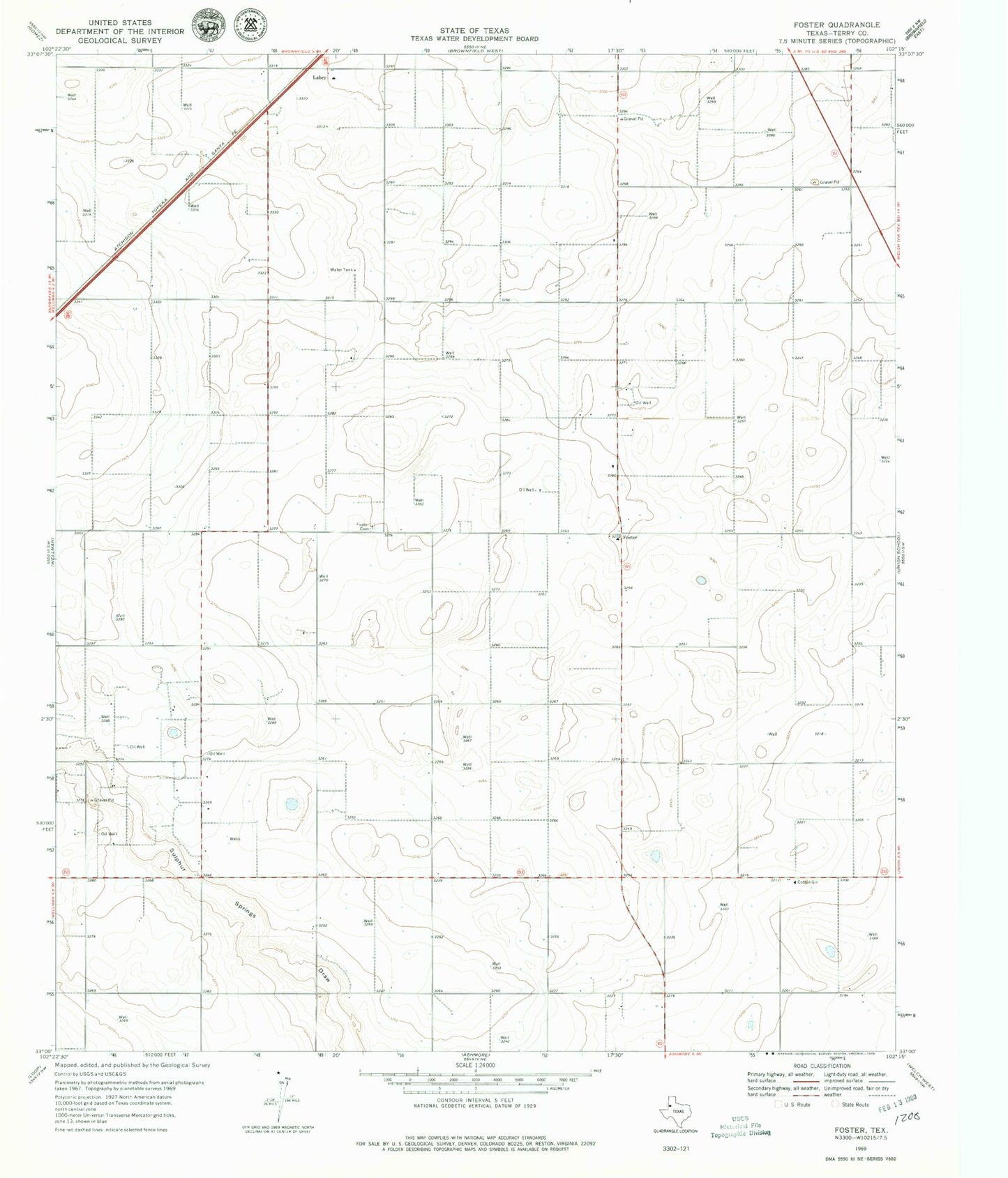 Classic USGS Foster Texas 7.5'x7.5' Topo Map Image