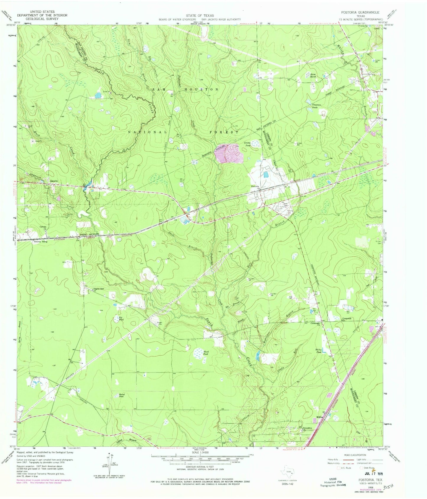 Classic USGS Fostoria Texas 7.5'x7.5' Topo Map Image