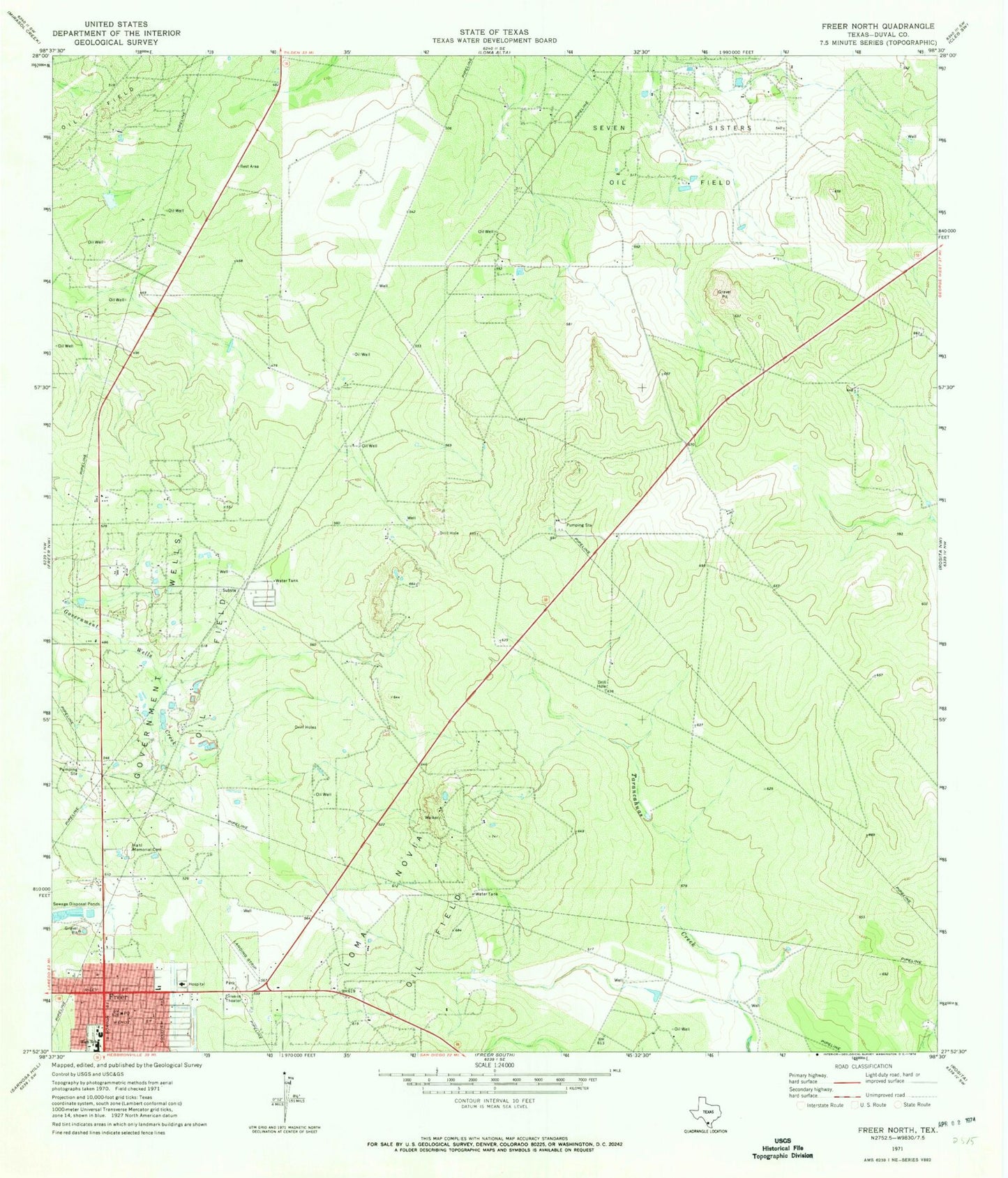 Classic USGS Freer North Texas 7.5'x7.5' Topo Map Image