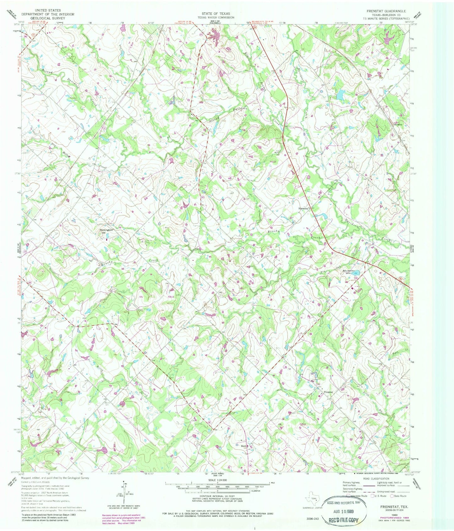 Classic USGS Frenstat Texas 7.5'x7.5' Topo Map Image