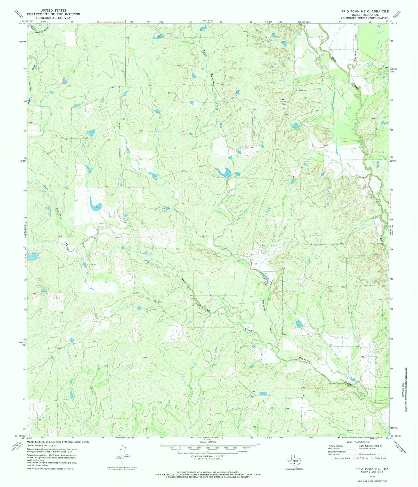 Classic USGS Frio Town NE Texas 7.5'x7.5' Topo Map Image