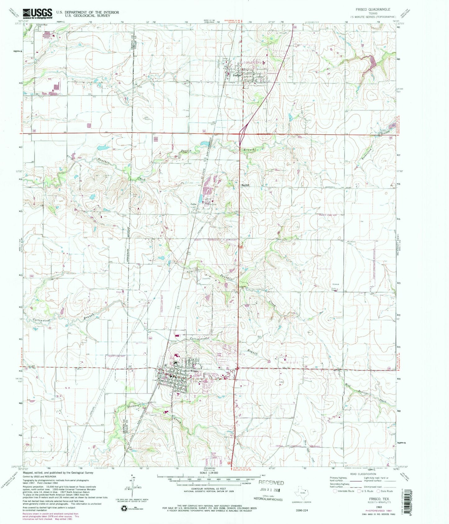Classic USGS Frisco Texas 7.5'x7.5' Topo Map Image