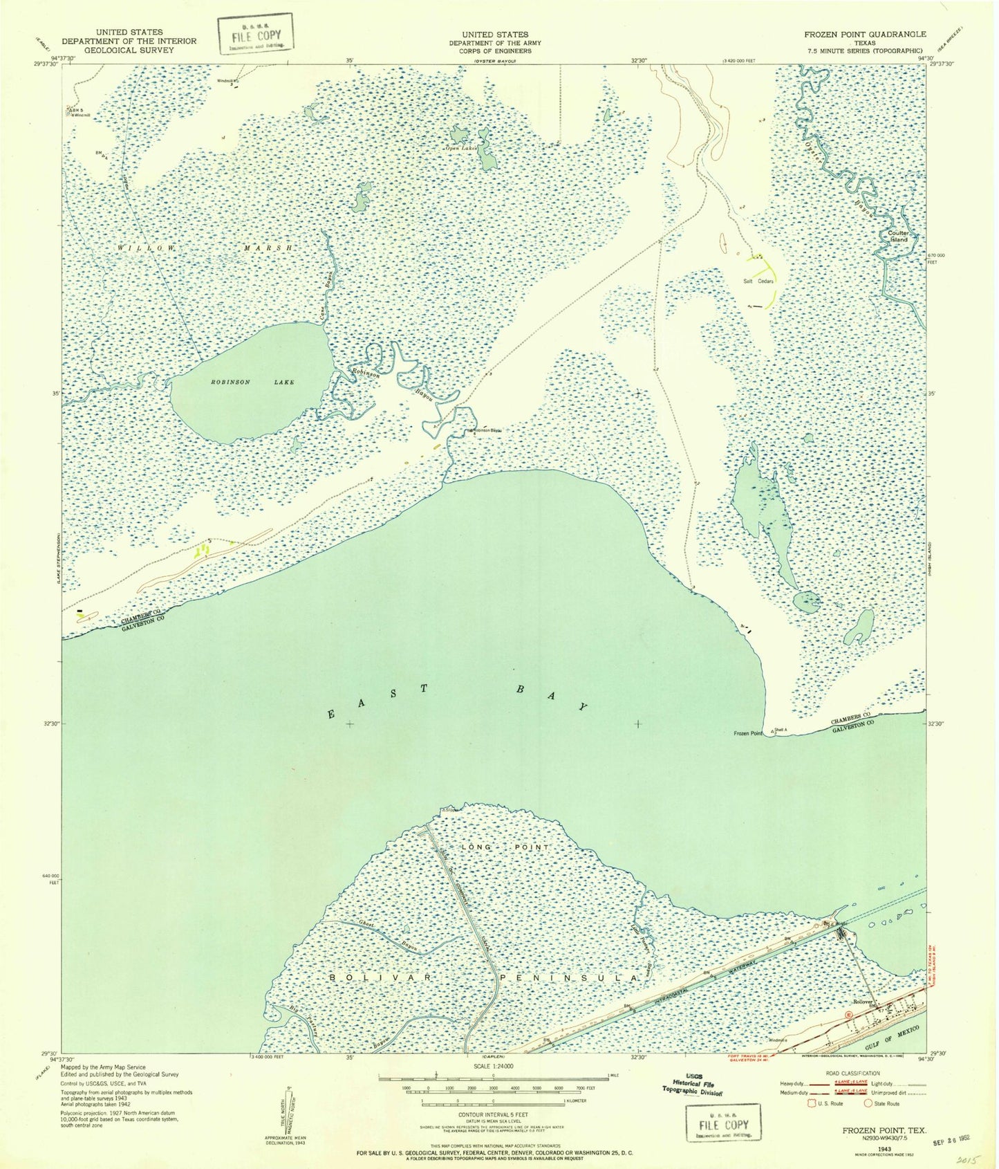Classic USGS Frozen Point Texas 7.5'x7.5' Topo Map Image