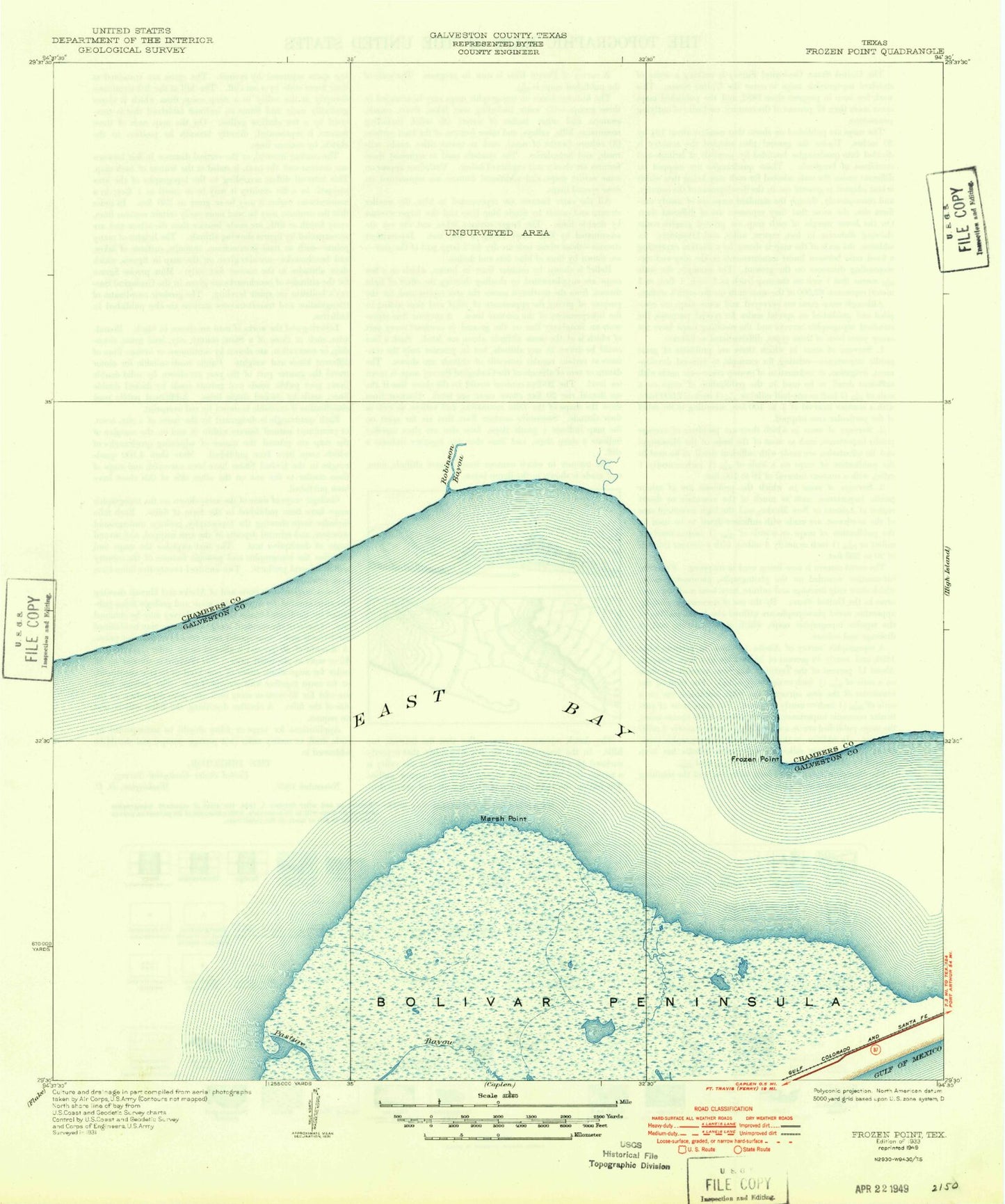 Classic USGS Frozen Point Texas 7.5'x7.5' Topo Map Image