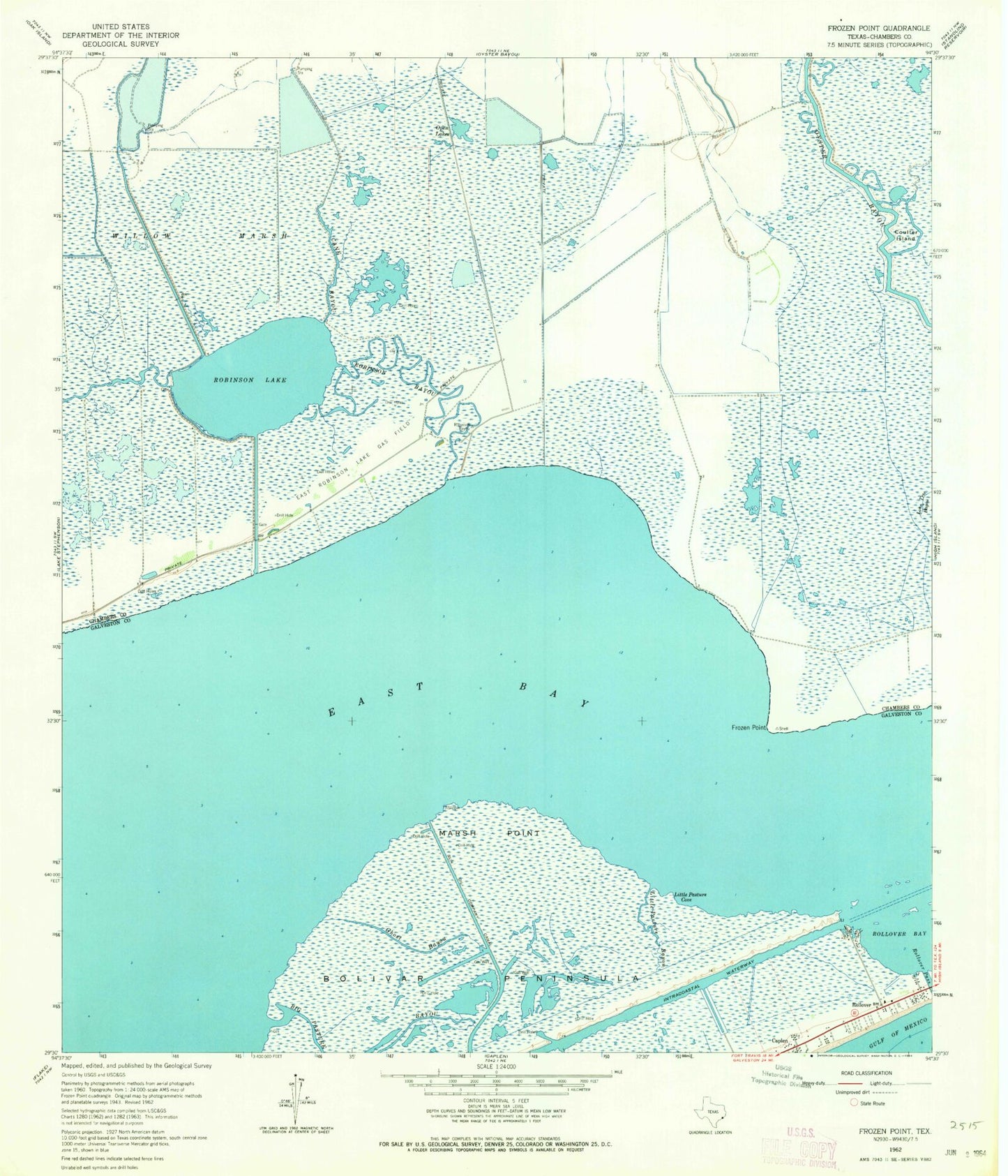 Classic USGS Frozen Point Texas 7.5'x7.5' Topo Map Image
