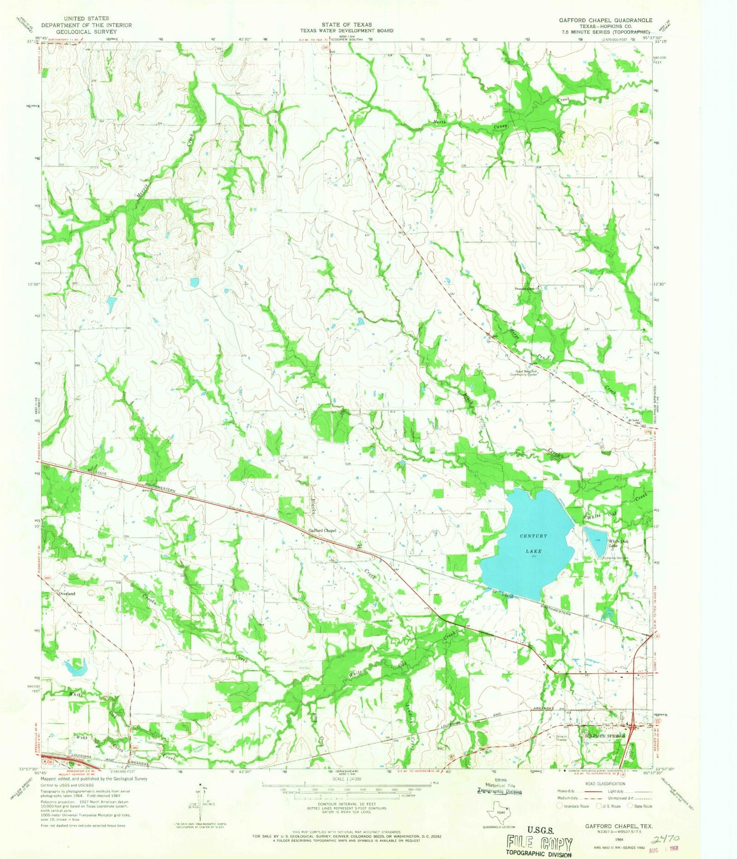Classic USGS Gafford Chapel Texas 7.5'x7.5' Topo Map Image