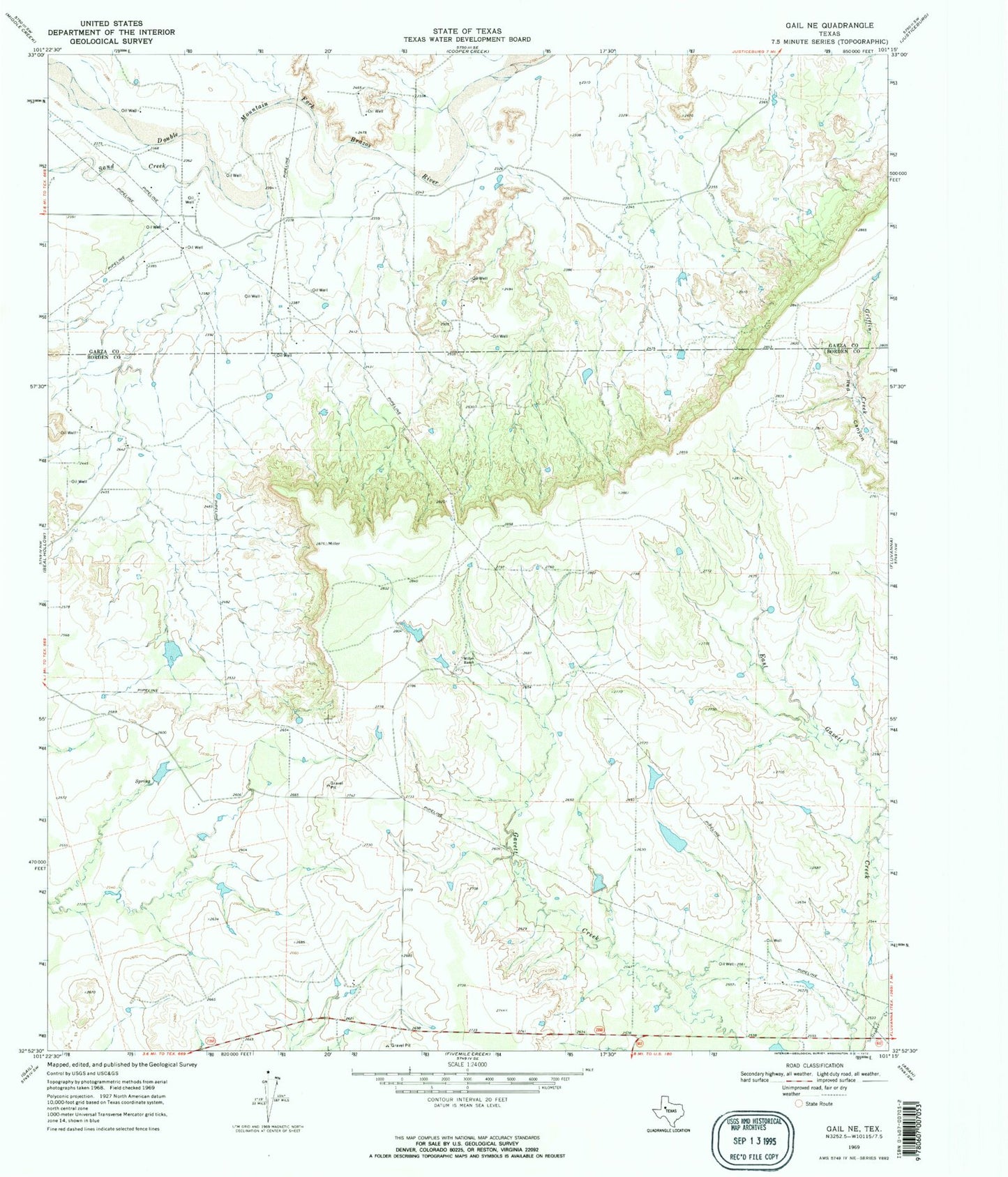 Classic USGS Gail NE Texas 7.5'x7.5' Topo Map Image