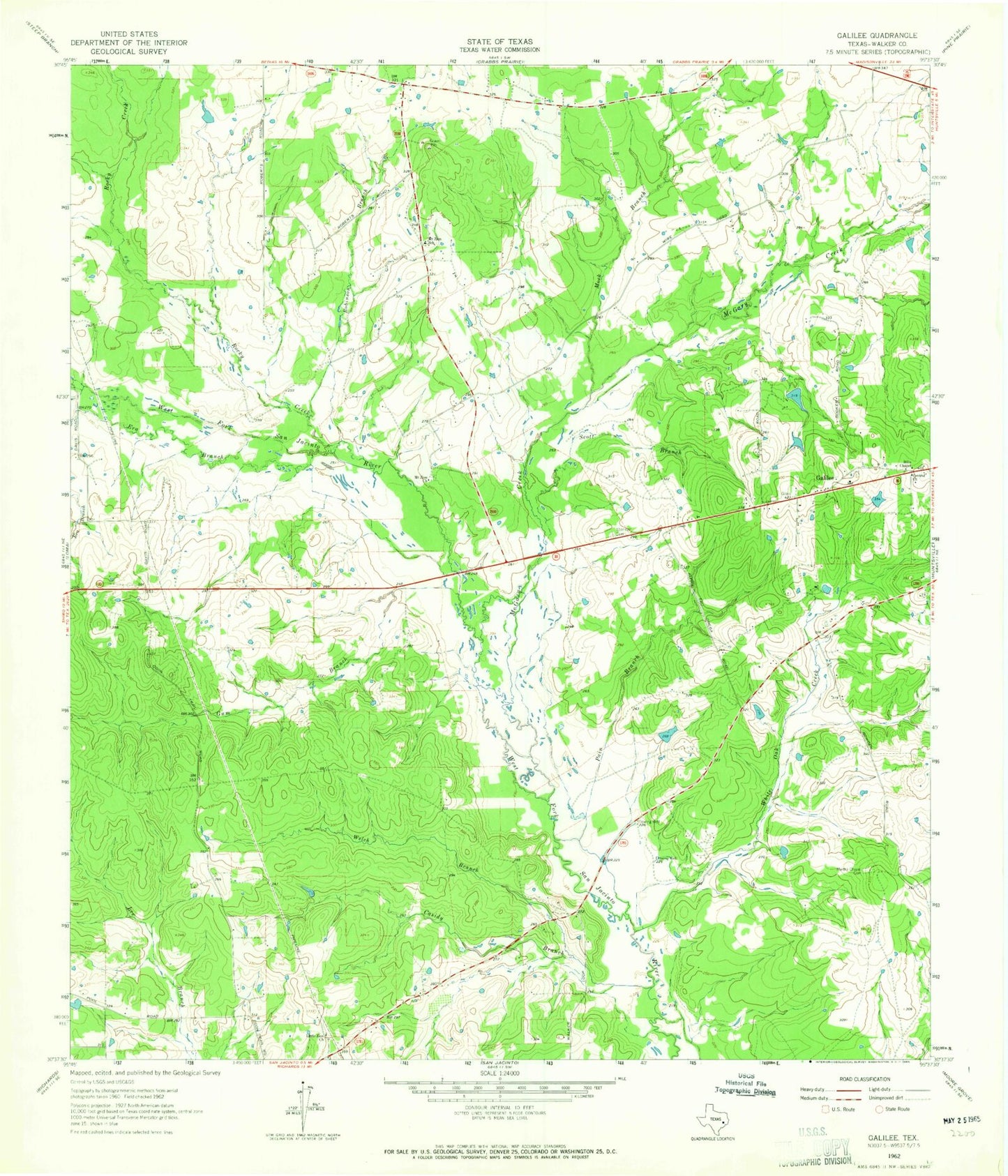 Classic USGS Galilee Texas 7.5'x7.5' Topo Map Image