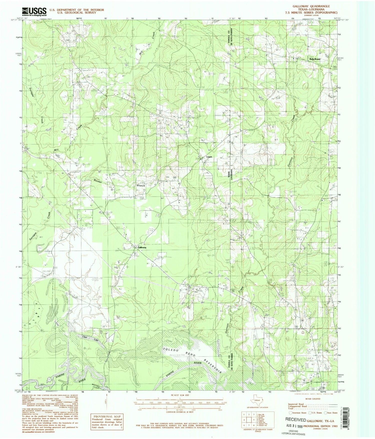 Classic USGS Galloway Texas 7.5'x7.5' Topo Map Image