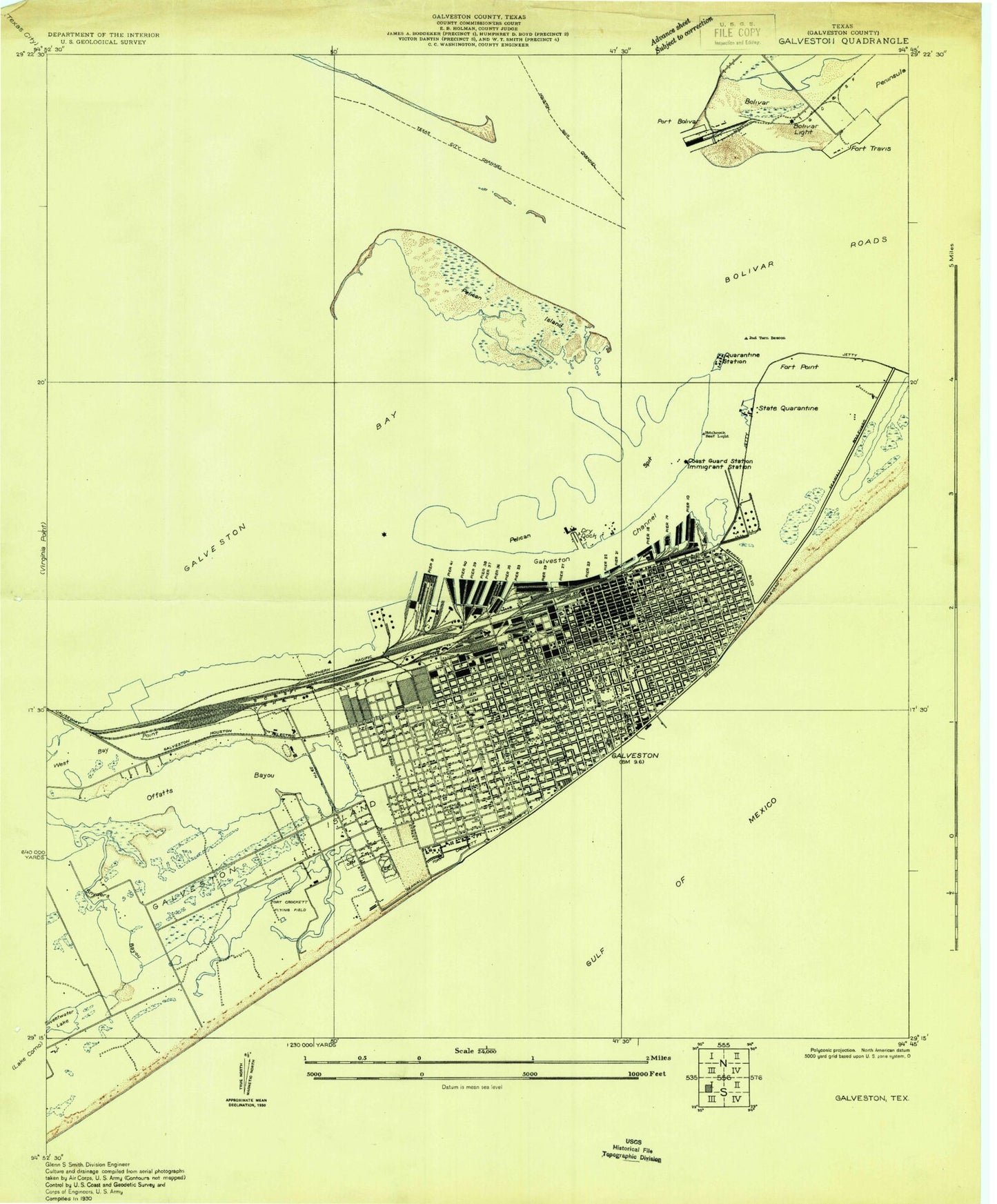 Classic USGS Galveston Texas 7.5'x7.5' Topo Map Image