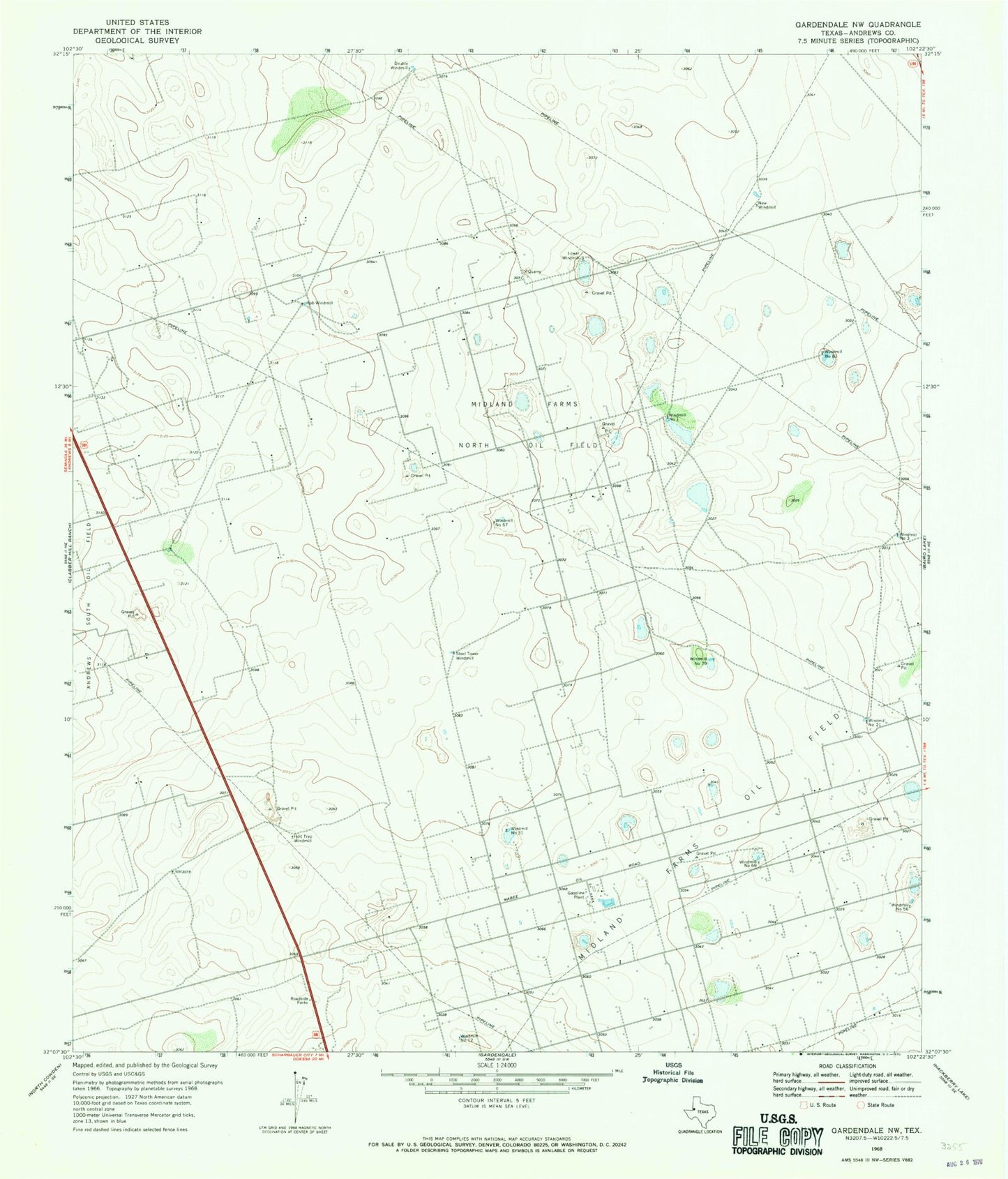Classic USGS Gardendale NW Texas 7.5'x7.5' Topo Map Image
