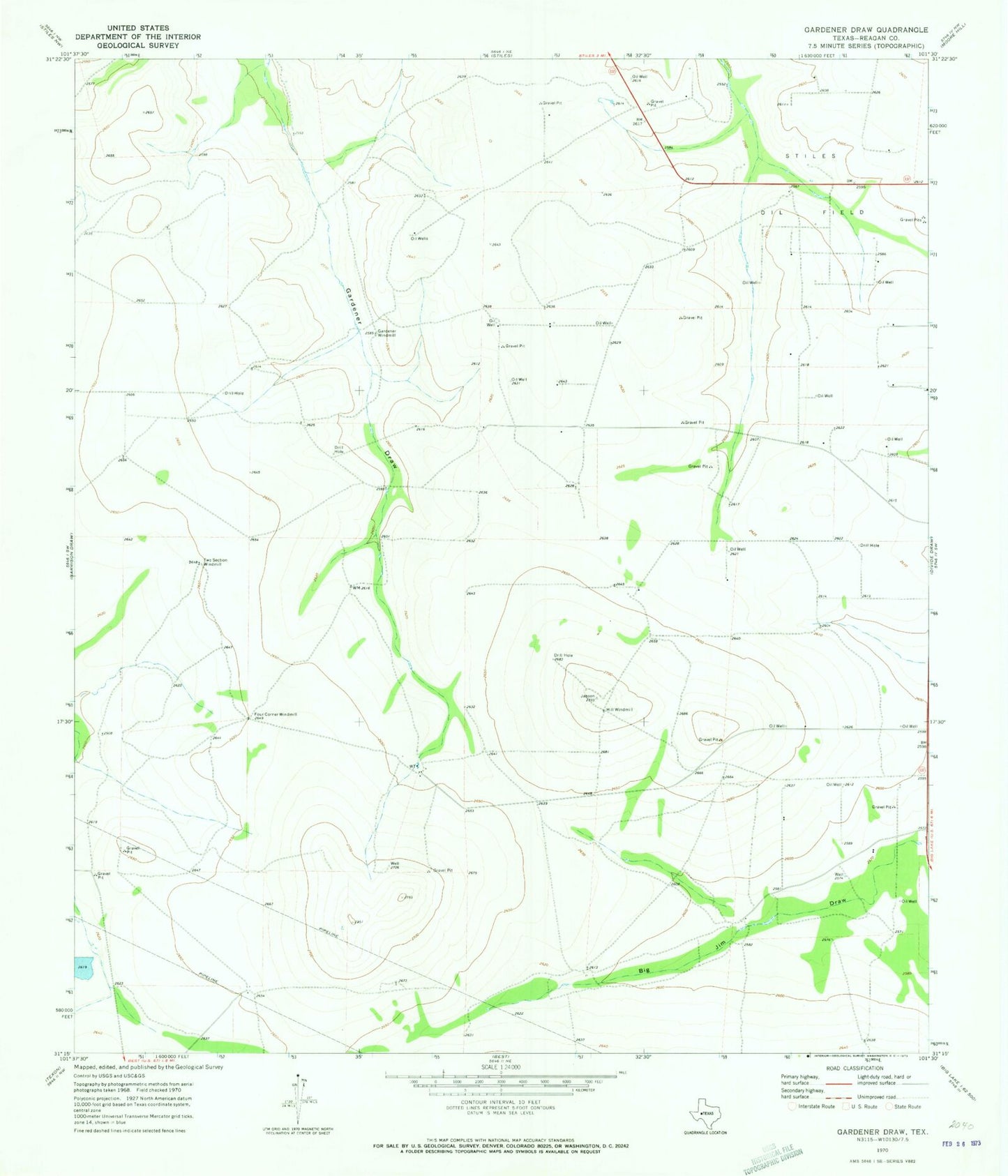 Classic USGS Gardener Draw Texas 7.5'x7.5' Topo Map Image