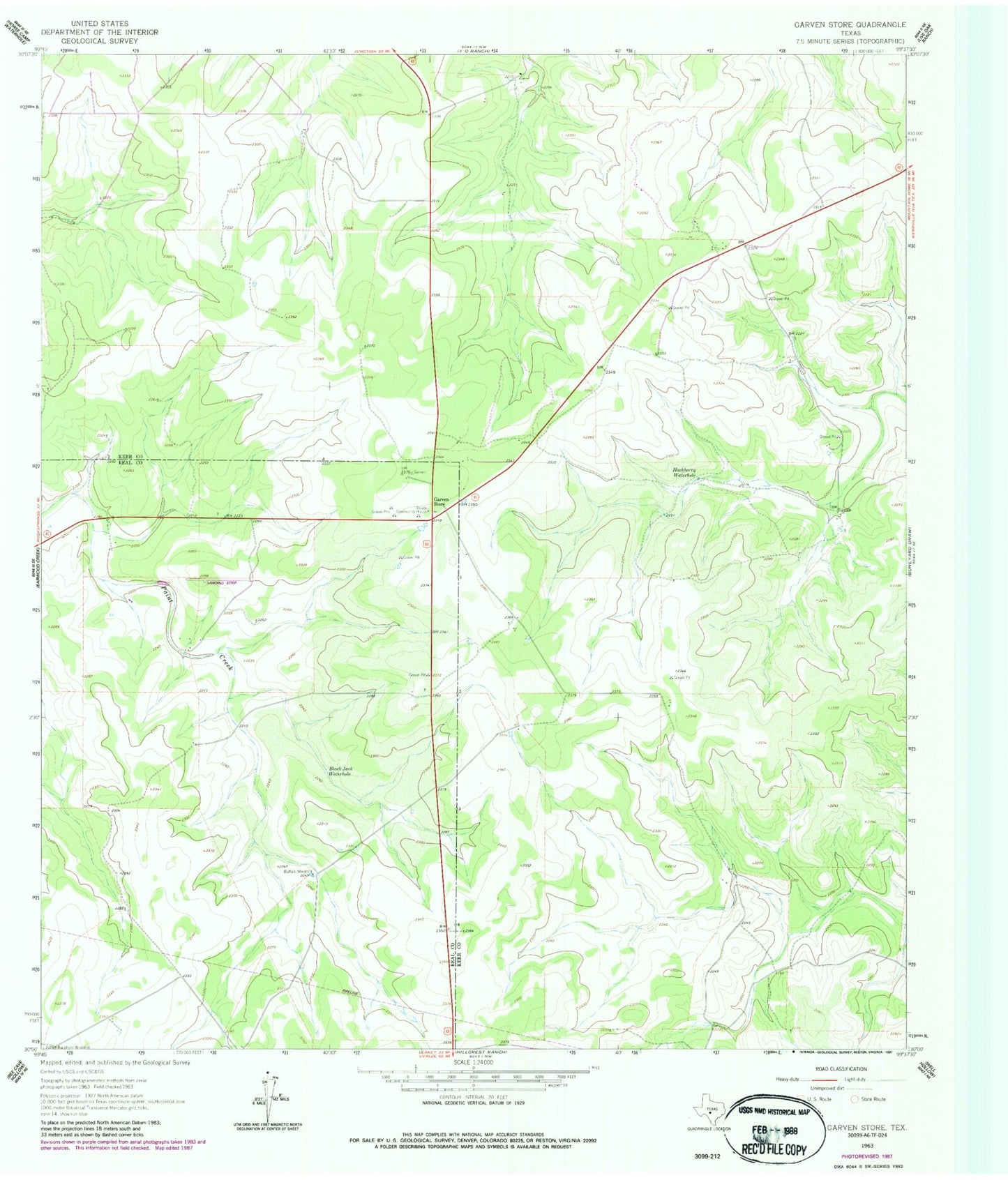 Classic USGS Garven Store Texas 7.5'x7.5' Topo Map Image