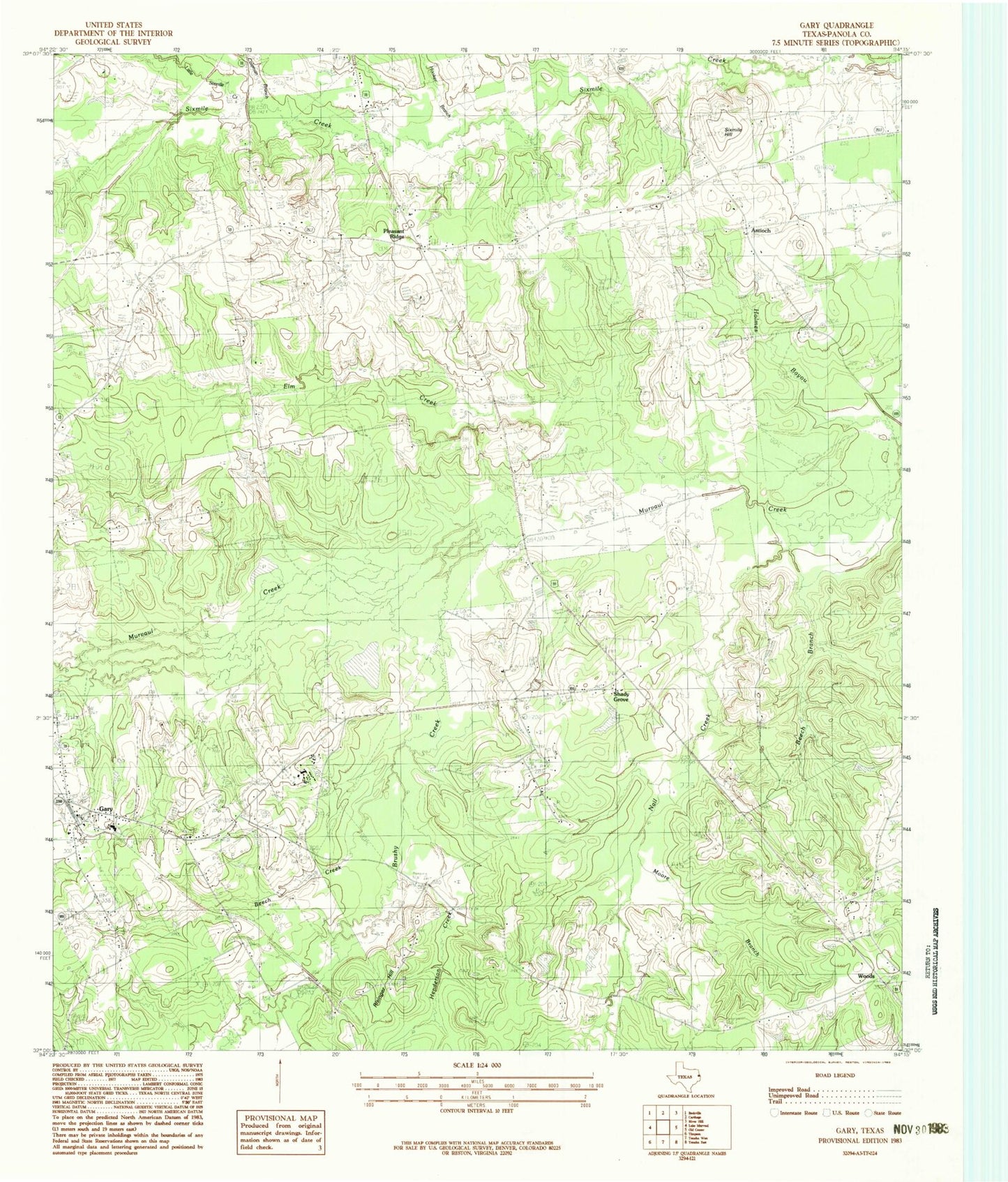 Classic USGS Gary Texas 7.5'x7.5' Topo Map Image