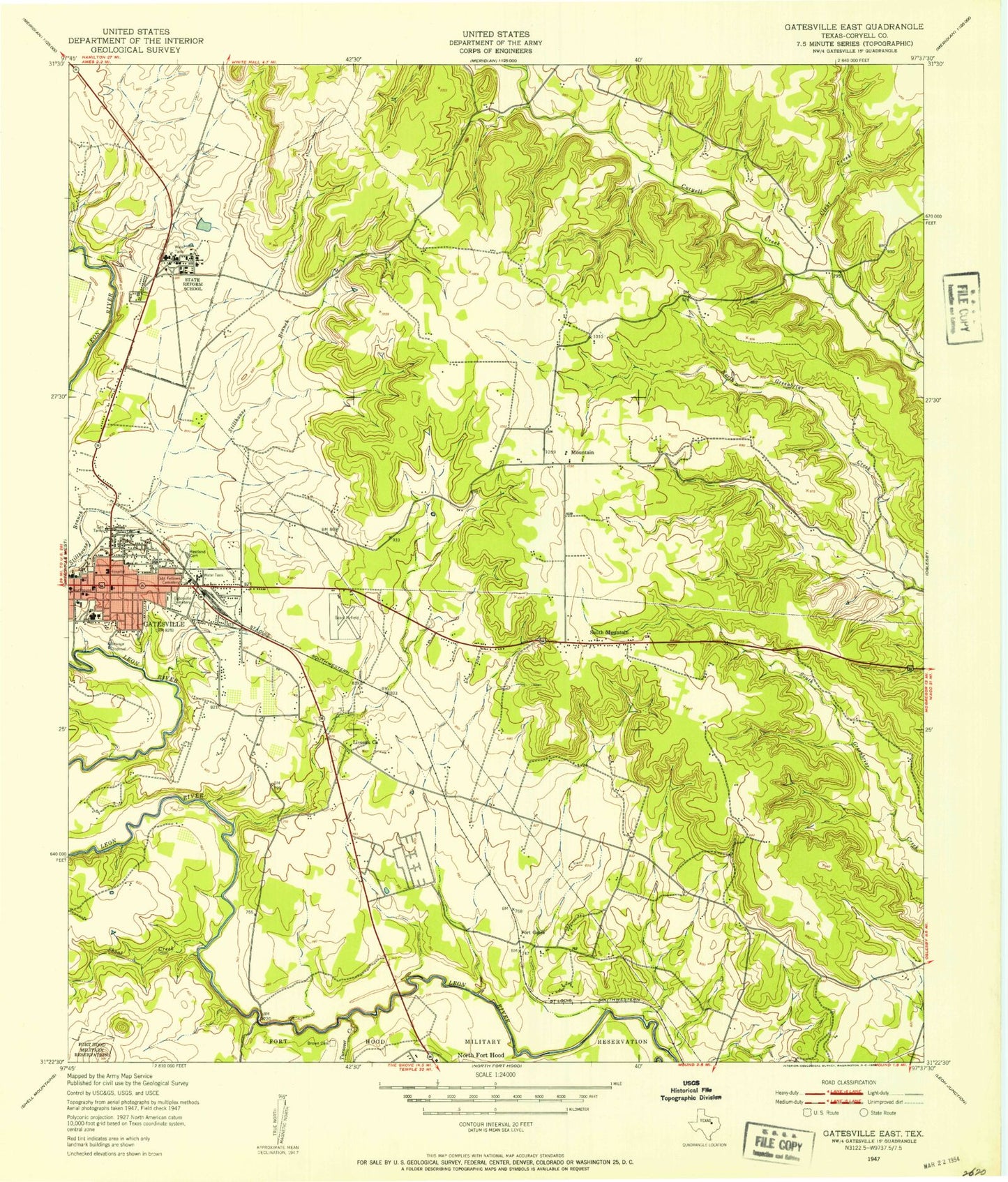 Classic USGS Gatesville East Texas 7.5'x7.5' Topo Map Image